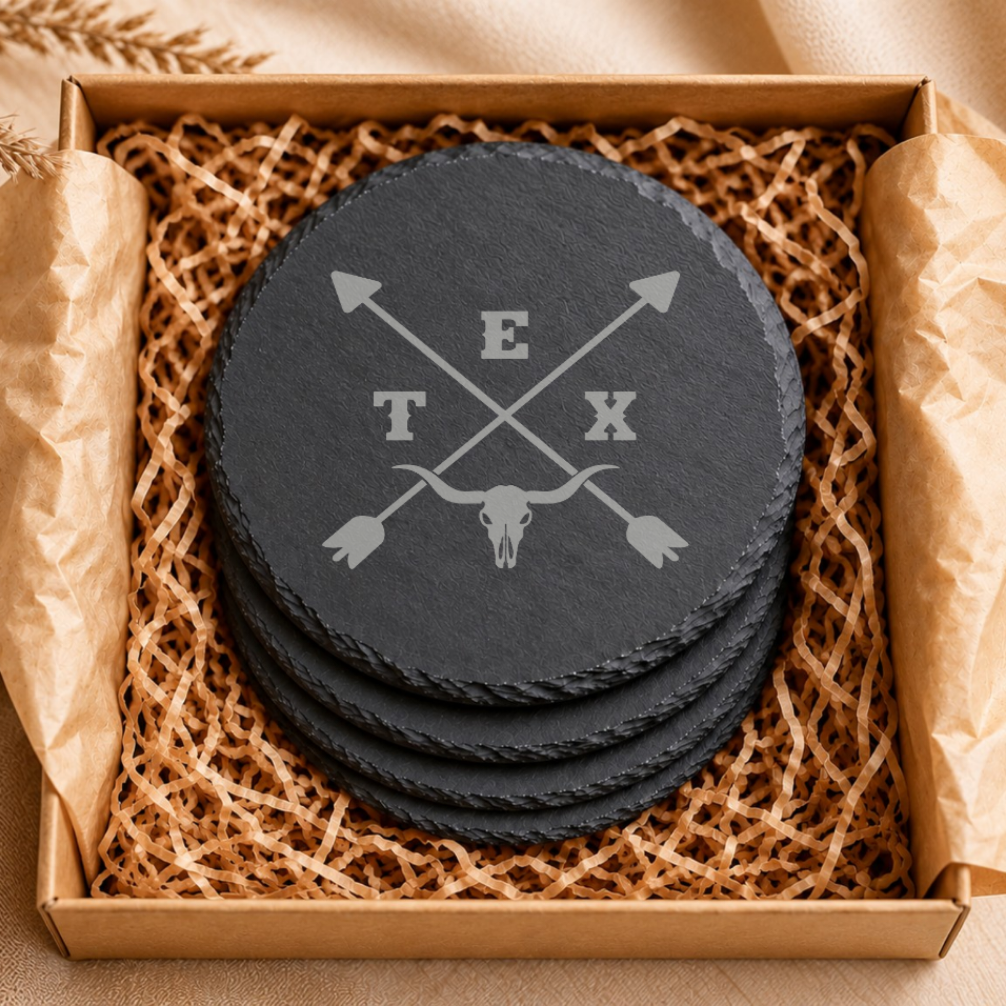 Texas LoneStar State Coaster — Dandelion Design Co. — SlateStudioMedia:gallery:11 — 0047-TLGN_texas_lonestar_state_coaster_06_round_gift_box.png