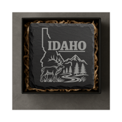 Idaho Slate Coasters 4x4 Laser Engraved Stone Drink Coasters Idaho Home Decor Gem State Established 1890 Gift — Dandelion Design Co. — SlateStudioMedia:gallery:10 — 0070-ISGN_idaho_slate_coasters_4x4_laser_engraved_stone_drink_coasters_idaho_home_decor_gem_state_established_1890_gift_05_square_gift_box.png