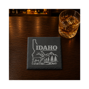 Idaho Slate Coasters 4x4 Laser Engraved Stone Drink Coasters Idaho Home Decor Gem State Established 1890 Gift — Dandelion Design Co. — SlateStudioMedia:gallery:20 — 0070-ISGN_idaho_slate_coasters_4x4_laser_engraved_stone_drink_coasters_idaho_home_decor_gem_state_established_1890_gift_07_square_whiskey_lifestyle.png