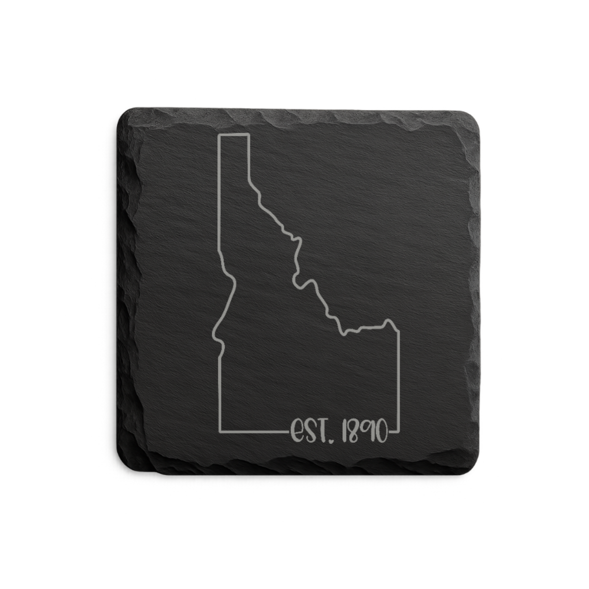Idaho Slate Coasters 4x4 Laser Engraved Stone Drink Coasters Idaho Home Decor Gem State Established 1890 Gift — Dandelion Design Co. — SlateStudioMedia:design%3A2%3Ashape%3Asquare:11 — 0070-ISGN_idaho_slate_coasters_4x4_laser_engraved_stone_drink_coasters_idaho_home_decor_gem_state_established_1890_gift_11_D02_square_main.png