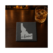 Idaho Slate Coasters 4x4 Laser Engraved Stone Drink Coasters Idaho Home Decor Gem State Established 1890 Gift — Dandelion Design Co. — SlateStudioMedia:gallery:24 — 0070-ISGN_idaho_slate_coasters_4x4_laser_engraved_stone_drink_coasters_idaho_home_decor_gem_state_established_1890_gift_19_D03_square_whiskey_lifestyle.png