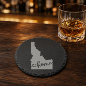 Idaho Slate Coasters 4x4 Laser Engraved Stone Drink Coasters Idaho Home Decor Gem State Established 1890 Gift — Dandelion Design Co. — SlateStudioMedia:gallery:25 — 0070-ISGN_idaho_slate_coasters_4x4_laser_engraved_stone_drink_coasters_idaho_home_decor_gem_state_established_1890_gift_22_D03_round_whiskey_lifestyle.png