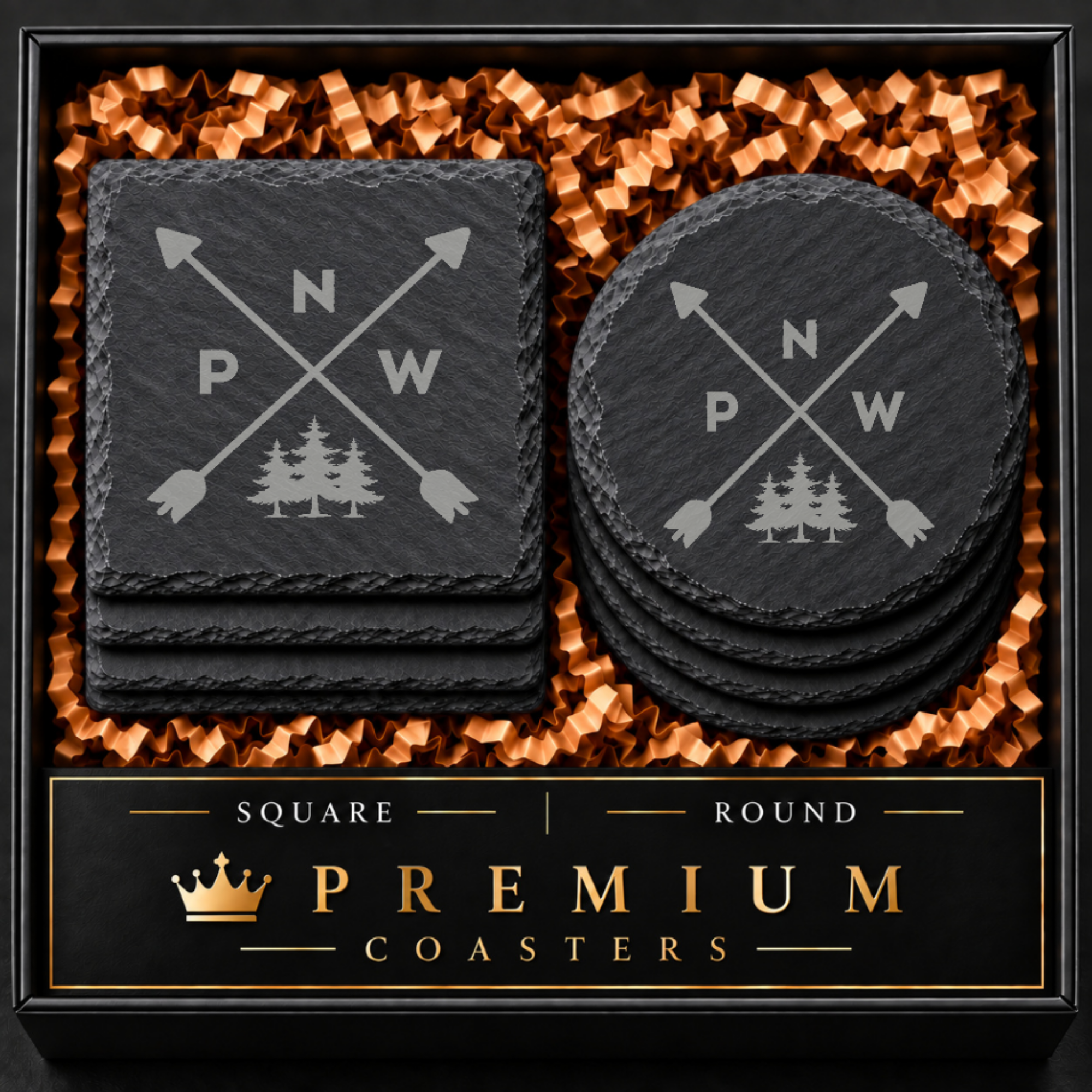 Pacific North West Slate Coaster Decor | Round and Square West Coast Designs and Gifts — Dandelion Design Co. — SlateStudioMedia:hero:1 — 0078-PNPN_pacific_north_west_slate_coaster_decor_round_and_square_west_coast_designs_and_gifts_01_square_round_gift_hero.png
