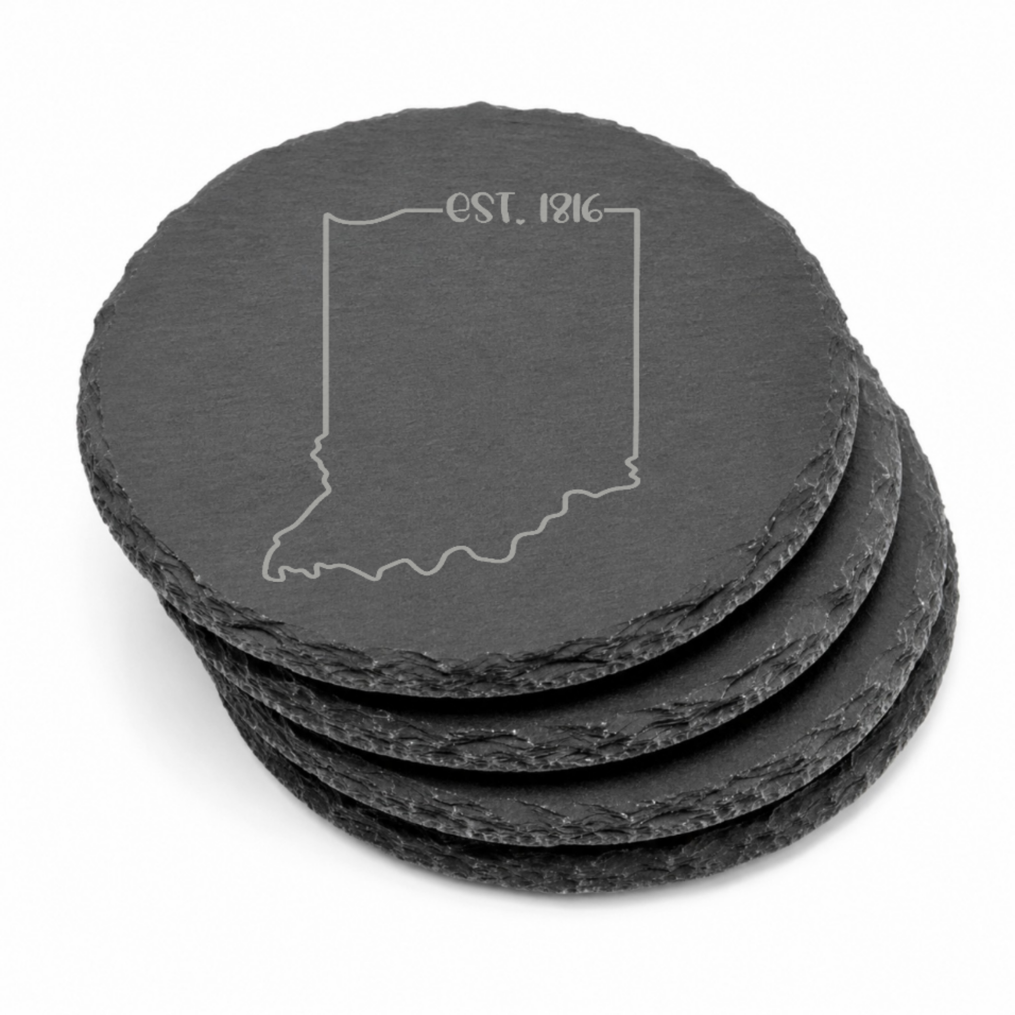 Illinois Themed Slate Drink Coasters Bulk Order | Chicago Corporate Event Gifts | Conference Swag Bags | Retreat Kits Business Events — Dandelion Design Co. — SlateStudioMedia:gallery:13 — 0079-ITGN_illinois_themed_slate_drink_coasters_bulk_order_chicago_corporate_event_gifts_conference_swag_bags_retreat_kits_business_events_15_D02_round_stack.png