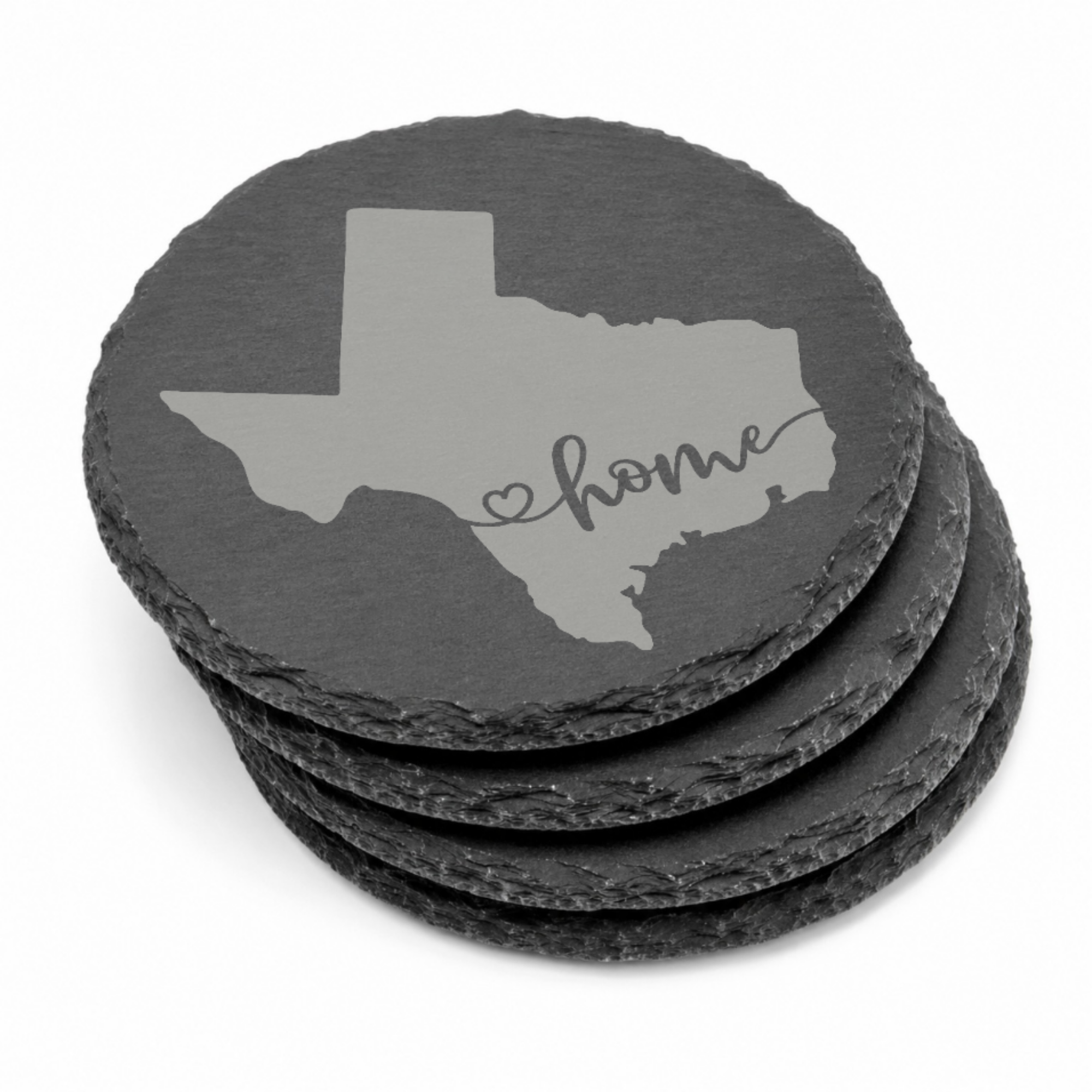 Texas Themed Slate Drink Coasters Bulk Order | Corporate Event Gifts | Conference Swag Bags | Retreat Welcome Kits | Business Events — Dandelion Design Co. — SlateStudioMedia:gallery:13 — 0080-TTGN_texas_themed_slate_drink_coasters_bulk_order_corporate_event_gifts_conference_swag_bags_retreat_welcome_kits_business_events_15_D02_round_stack.png