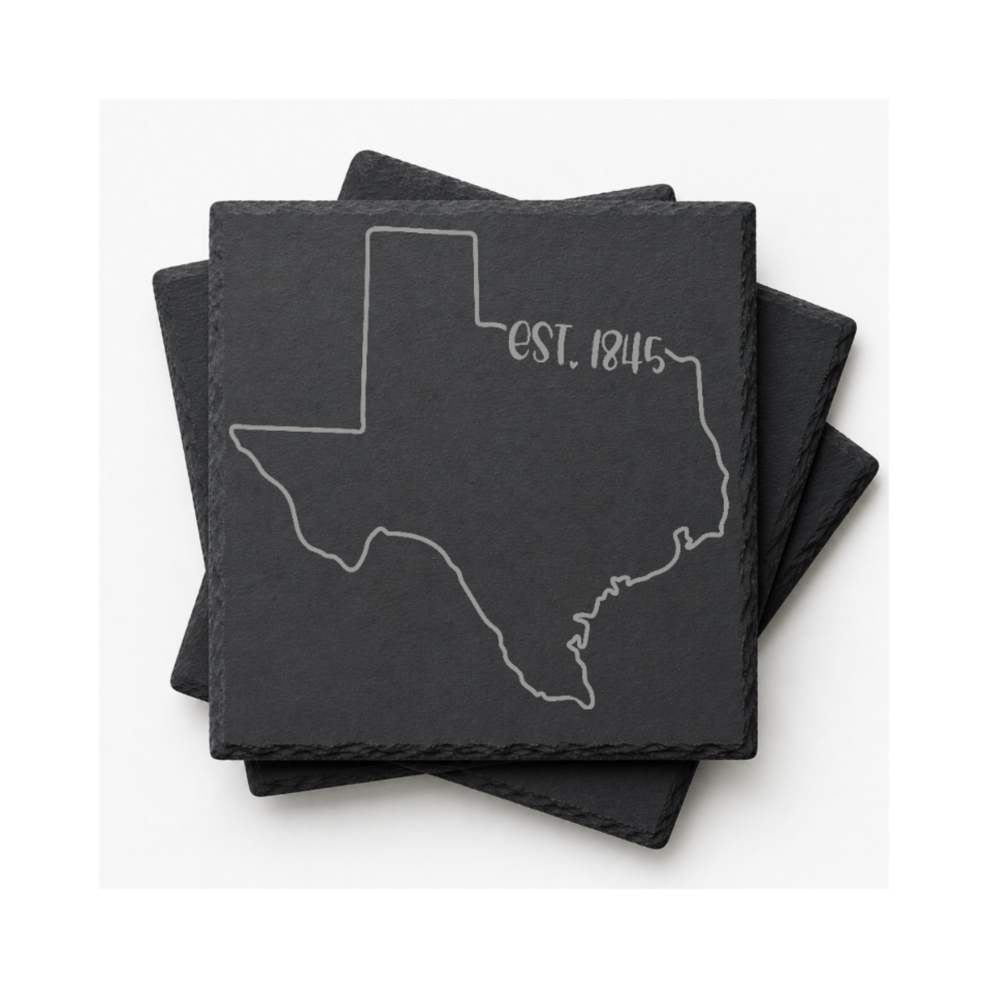 Texas Themed Slate Drink Coasters Bulk Order | Corporate Event Gifts | Conference Swag Bags | Retreat Welcome Kits | Business Events — Dandelion Design Co. — SlateStudioMedia:gallery:14 — 0080-TTGN_texas_themed_slate_drink_coasters_bulk_order_corporate_event_gifts_conference_swag_bags_retreat_welcome_kits_business_events_18_D03_square_stack.png