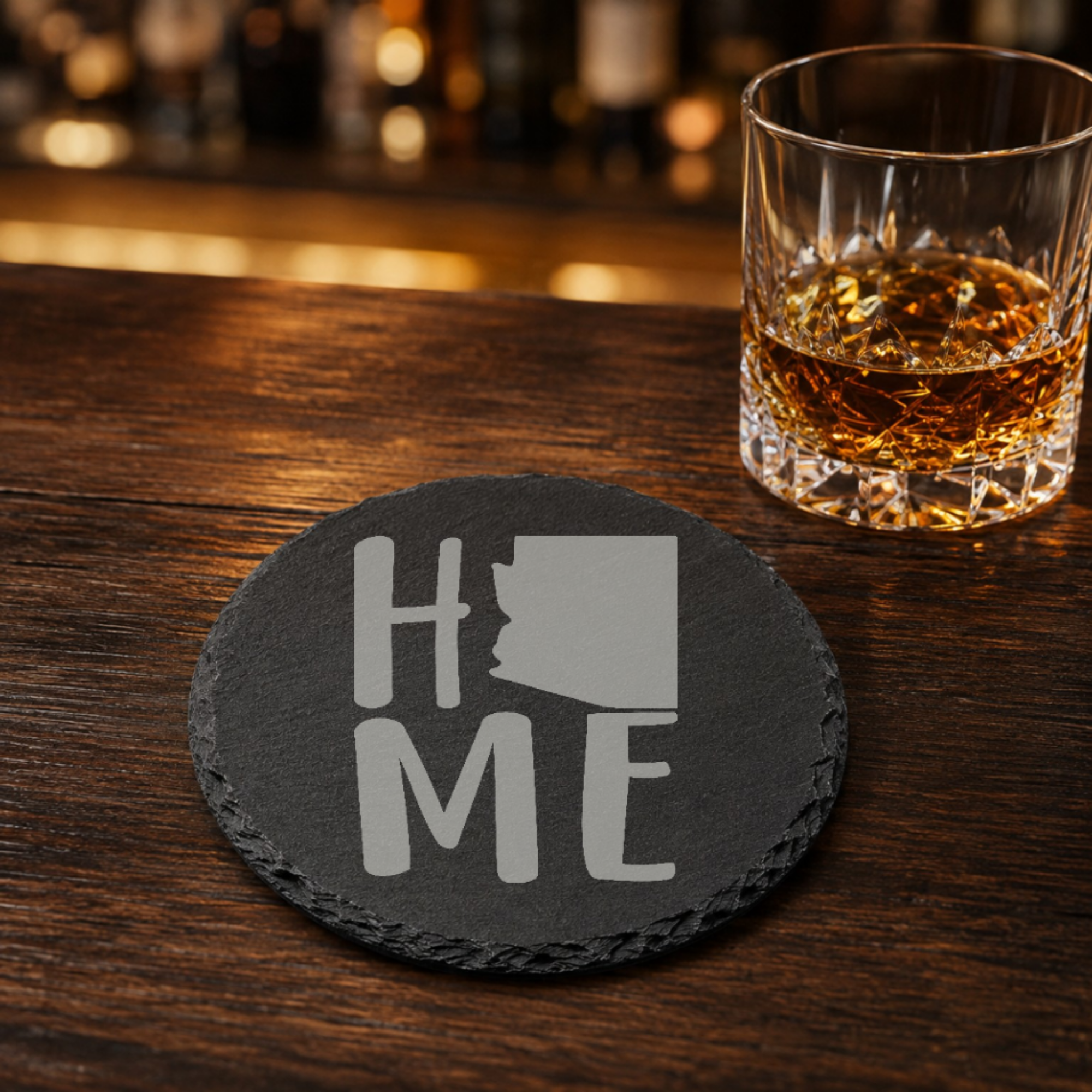 Arizona Themed Slate Drink Coasters Bulk Order | Corporate Retreat Gifts | Conference Swag Bags | Welcome Kits | Training & Business Events — Dandelion Design Co. — SlateStudioMedia:gallery:17 — 0081-ATGN_arizona_themed_slate_drink_coasters_bulk_order_corporate_retreat_gifts_conference_swag_bags_welcome_kits_training_business_events_08_round_whiskey_lifestyle.png