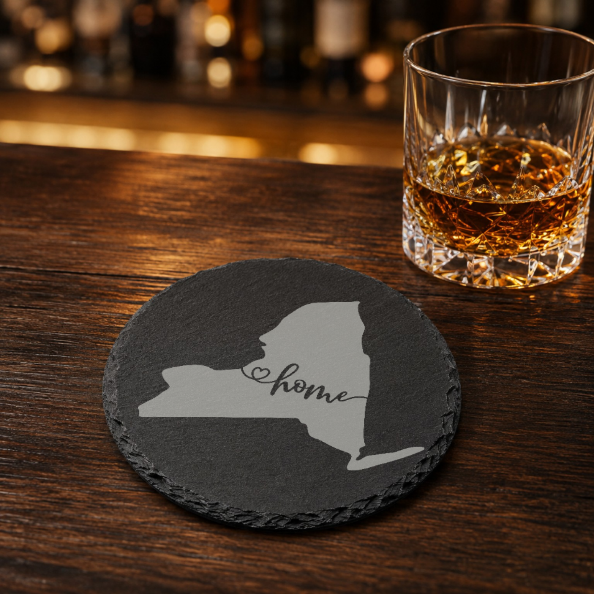 New York Themed Slate Drink Coasters Bulk Order | Corporate Event Gifts | Conference Swag Bags | Retreat Welcome Kits | Business Events — Dandelion Design Co. — SlateStudioMedia:gallery:17 — 0083-NYGN_new_york_themed_slate_drink_coasters_bulk_order_corporate_event_gifts_conference_swag_bags_retreat_welcome_kits_business_events_08_round_whiskey_lifestyle.png
