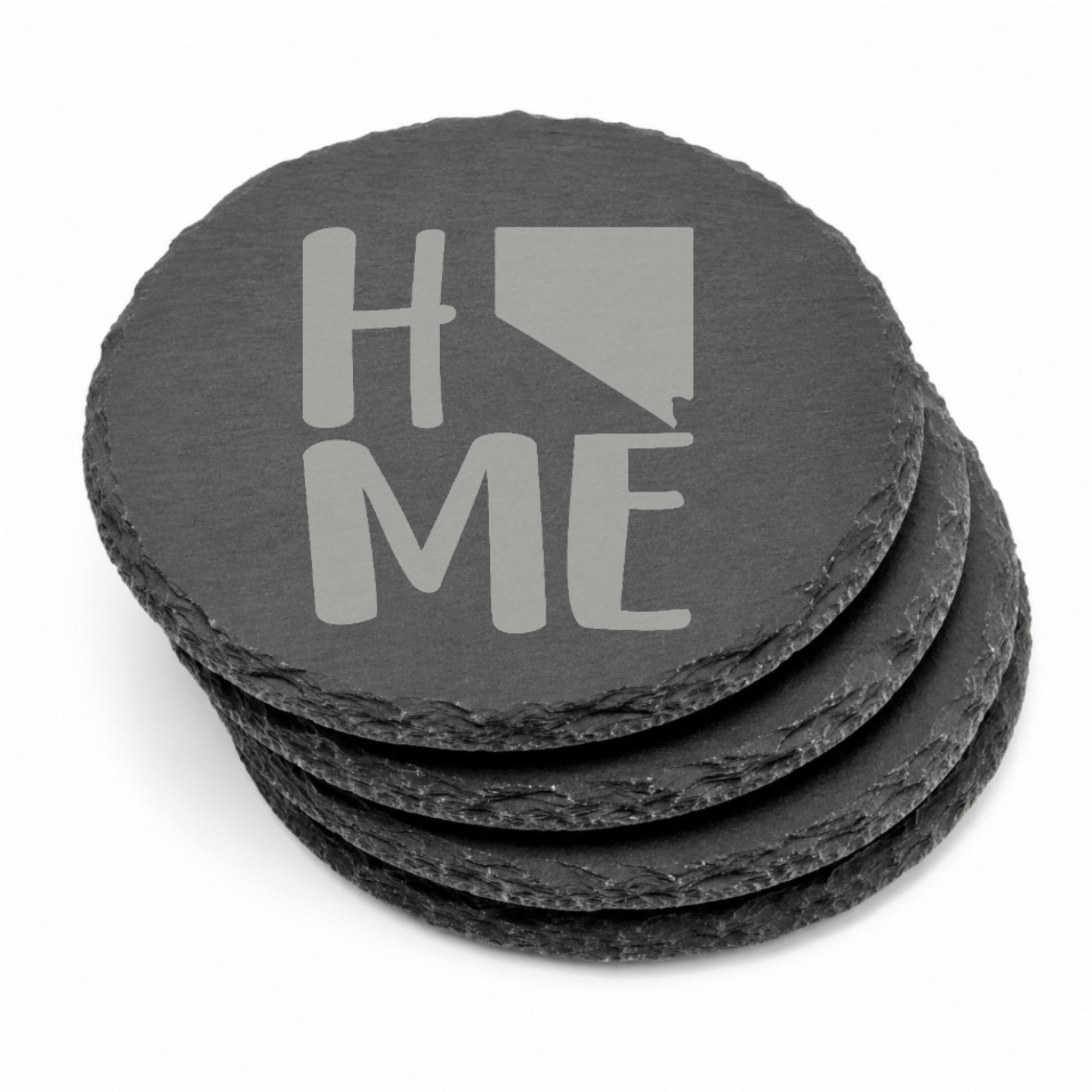 Nevada Themed Slate Drink Coasters Bulk Order | Las Vegas Corporate Event Gifts | Conference Swag Bags | Retreat Welcome Kits | Business — Dandelion Design Co. — SlateStudioMedia:gallery:11 — 0084-NTGN_nevada_themed_slate_drink_coasters_bulk_order_las_vegas_corporate_event_gifts_conference_swag_bags_retreat_welcome_kits_business_10_round_stack.png