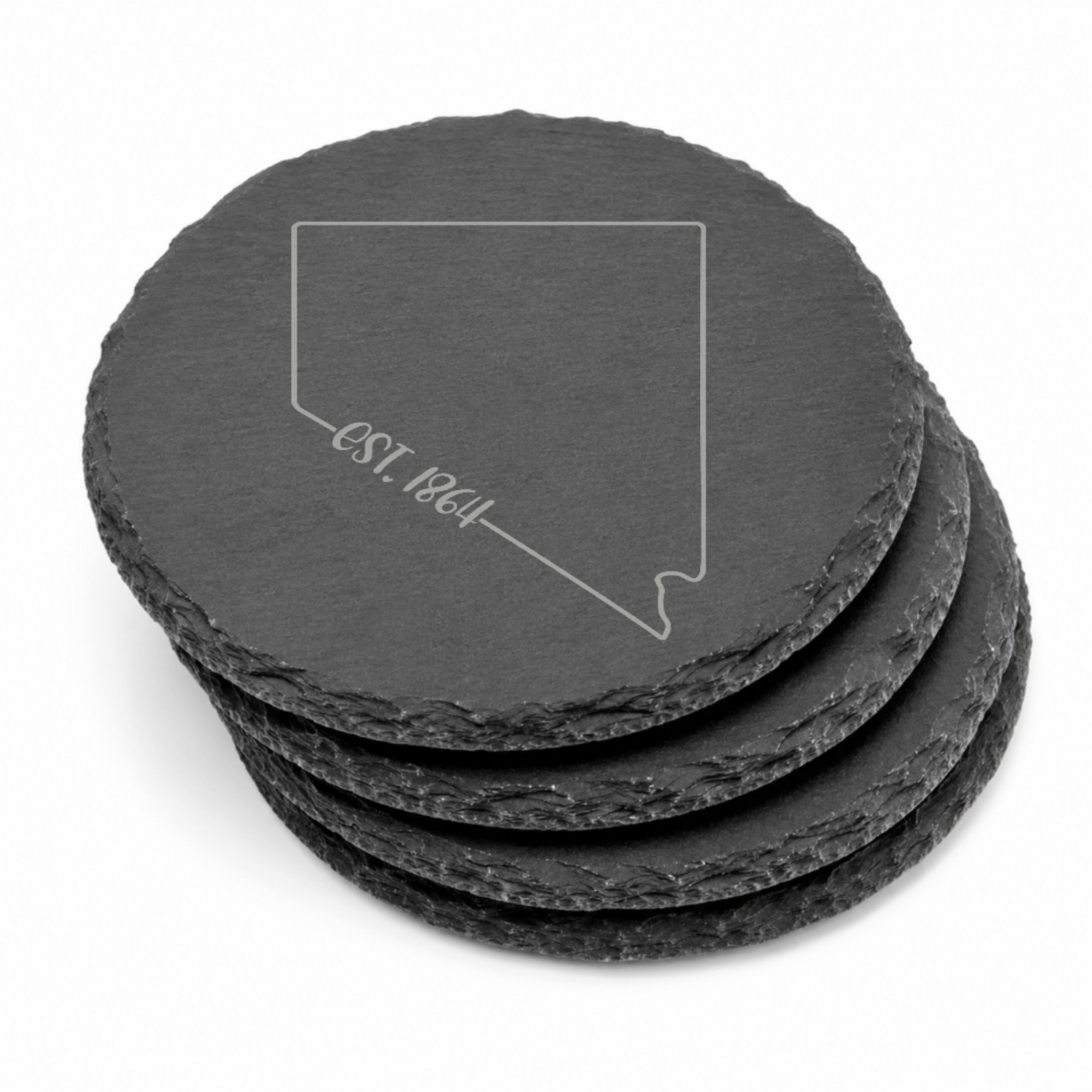 Nevada Themed Slate Drink Coasters Bulk Order | Las Vegas Corporate Event Gifts | Conference Swag Bags | Retreat Welcome Kits | Business — Dandelion Design Co. — SlateStudioMedia:gallery:15 — 0084-NTGN_nevada_themed_slate_drink_coasters_bulk_order_las_vegas_corporate_event_gifts_conference_swag_bags_retreat_welcome_kits_business_21_D03_round_stack.png