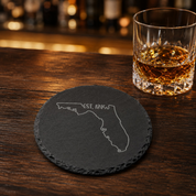 Florida Themed Slate Drink Coasters Bulk | Corporate Event Gifts | Conference Swag Bags | Retreat Welcome Gifts | Training & Company Events — Dandelion Design Co. — SlateStudioMedia:gallery:21 — 0085-FTGN_florida_themed_slate_drink_coasters_bulk_corporate_event_gifts_conference_swag_bags_retreat_welcome_gifts_training_company_events_22_D03_round_whiskey_lifestyle.png