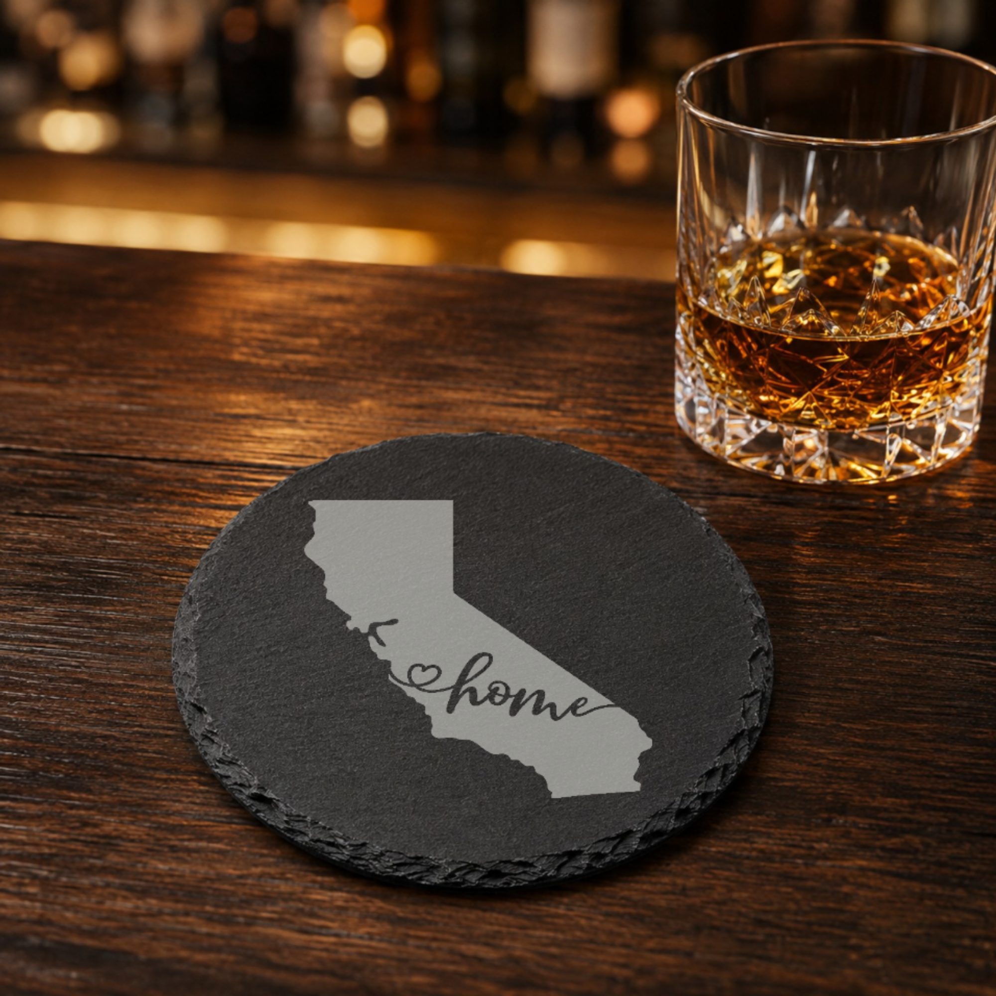 California Slate Drink Coaster | Bulk Corporate Event Gift | Conference Gift Bags, Team Meetings, Training Events, Company Retreats — Dandelion Design Co. — SlateStudioMedia:gallery:19 — 0087-CSGN_california_slate_drink_coaster_bulk_corporate_event_gift_conference_gift_bags_team_meetings_training_events_company_retreats_16_D02_round_whiskey_lifestyle.png