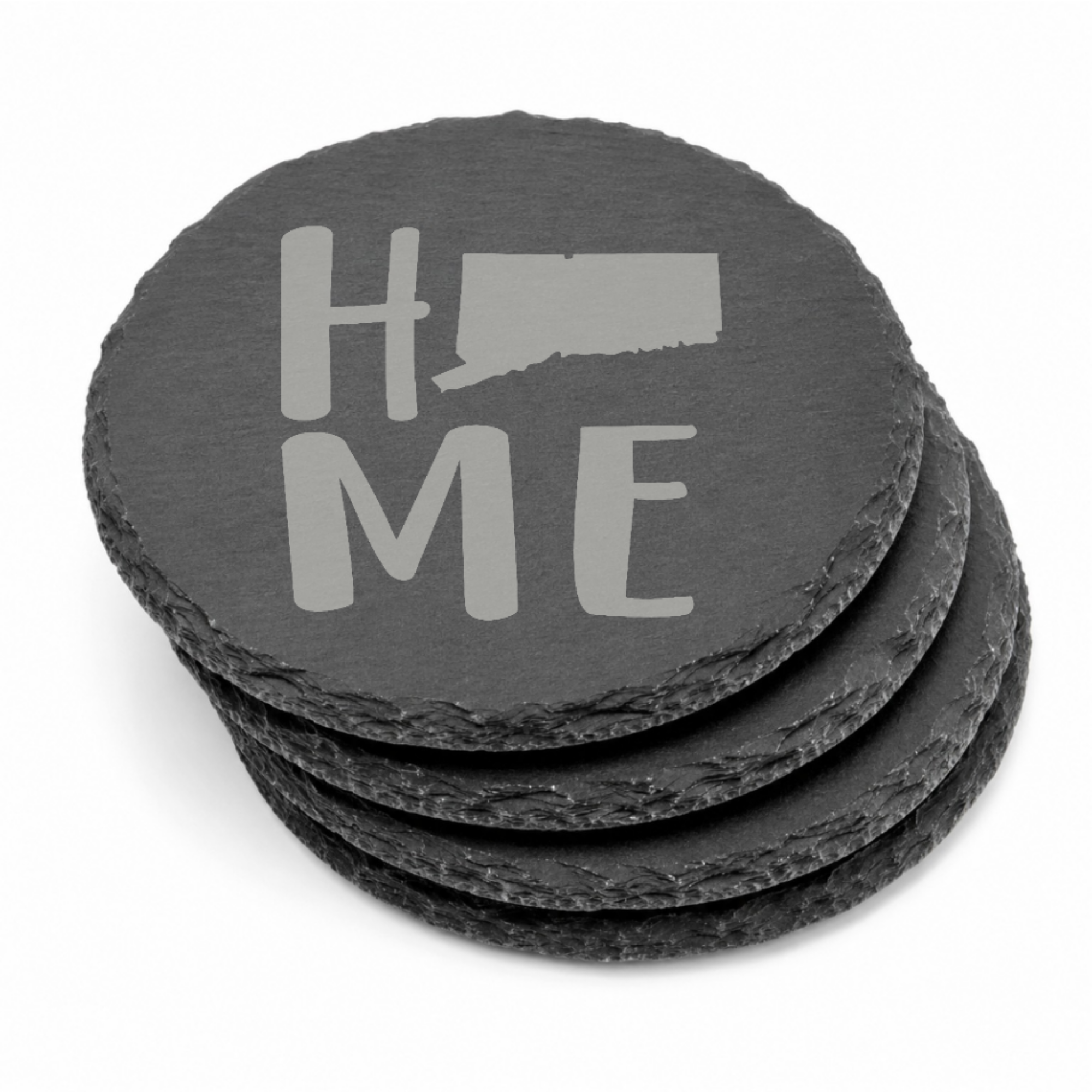 Connecticut Slate Coasters 4x4 Laser Engraved Stone Drink Coasters Connecticut Home Décor Constitution State Established 1788 Gift — Dandelion Design Co. — SlateStudioMedia:gallery:13 — 0088-CSGN_connecticut_slate_coasters_4x4_laser_engraved_stone_drink_coasters_connecticut_home_d_cor_constitution_state_established_1788_gift_10_round_stack.png