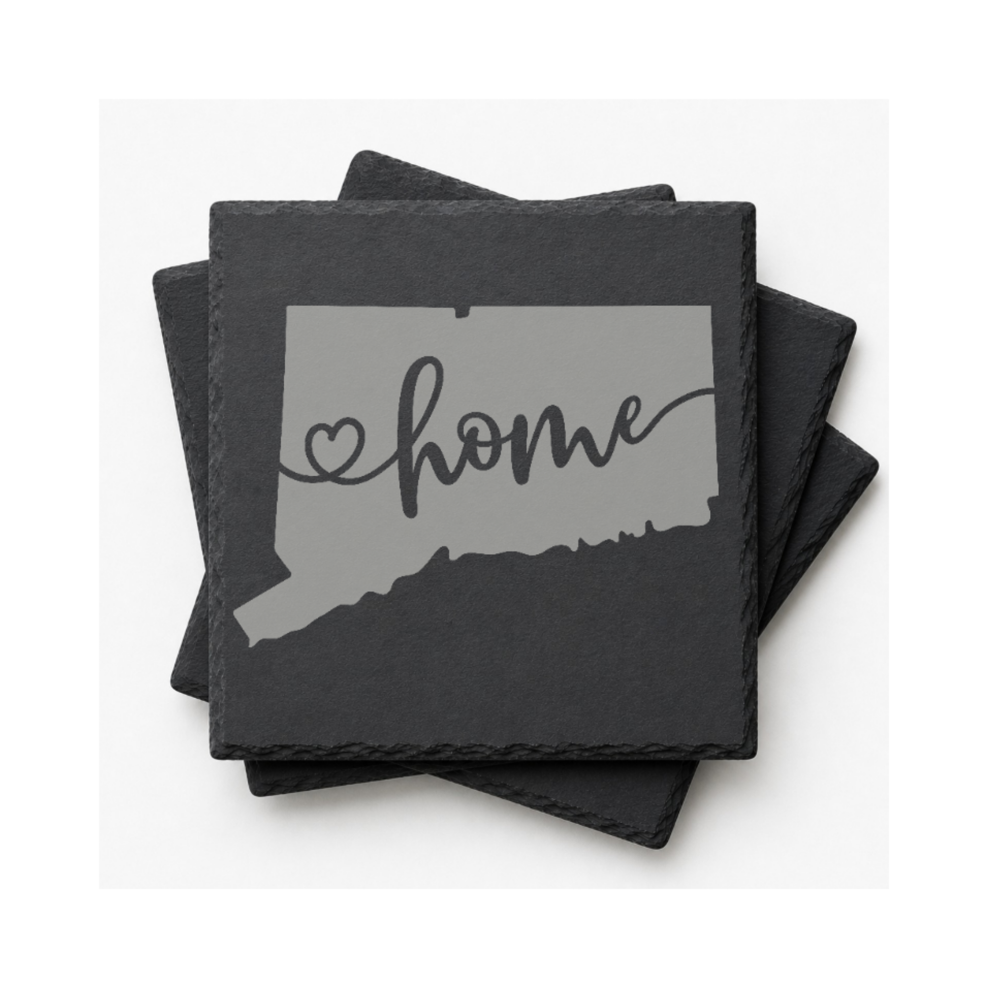 Connecticut Slate Coasters 4x4 Laser Engraved Stone Drink Coasters Connecticut Home Décor Constitution State Established 1788 Gift — Dandelion Design Co. — SlateStudioMedia:gallery:14 — 0088-CSGN_connecticut_slate_coasters_4x4_laser_engraved_stone_drink_coasters_connecticut_home_d_cor_constitution_state_established_1788_gift_12_D02_square_stack.png