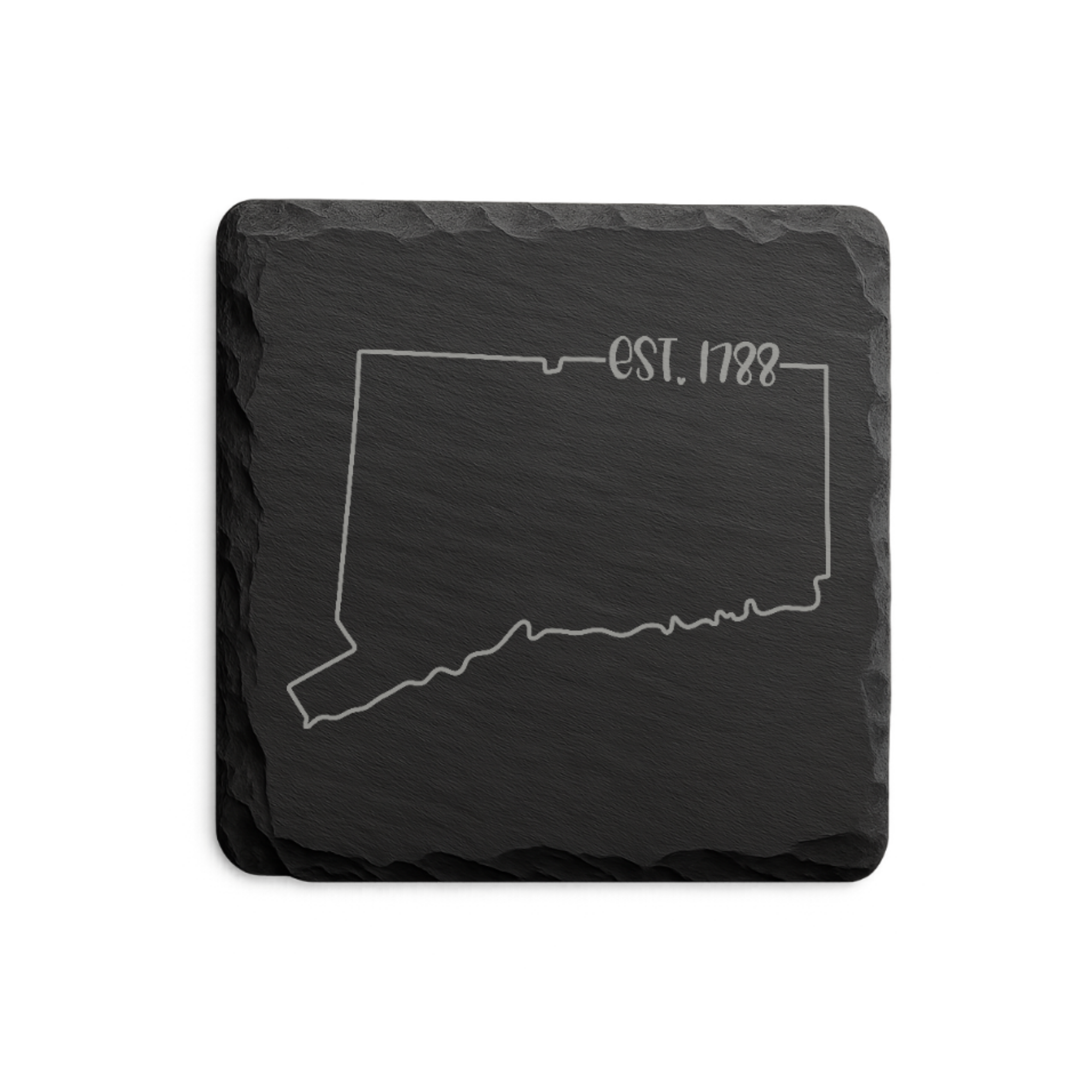 Connecticut Slate Coasters 4x4 Laser Engraved Stone Drink Coasters Connecticut Home Décor Constitution State Established 1788 Gift — Dandelion Design Co. — SlateStudioMedia:design%3A3%3Ashape%3Asquare:4 — 0088-CSGN_connecticut_slate_coasters_4x4_laser_engraved_stone_drink_coasters_connecticut_home_d_cor_constitution_state_established_1788_gift_17_D03_square_main.png