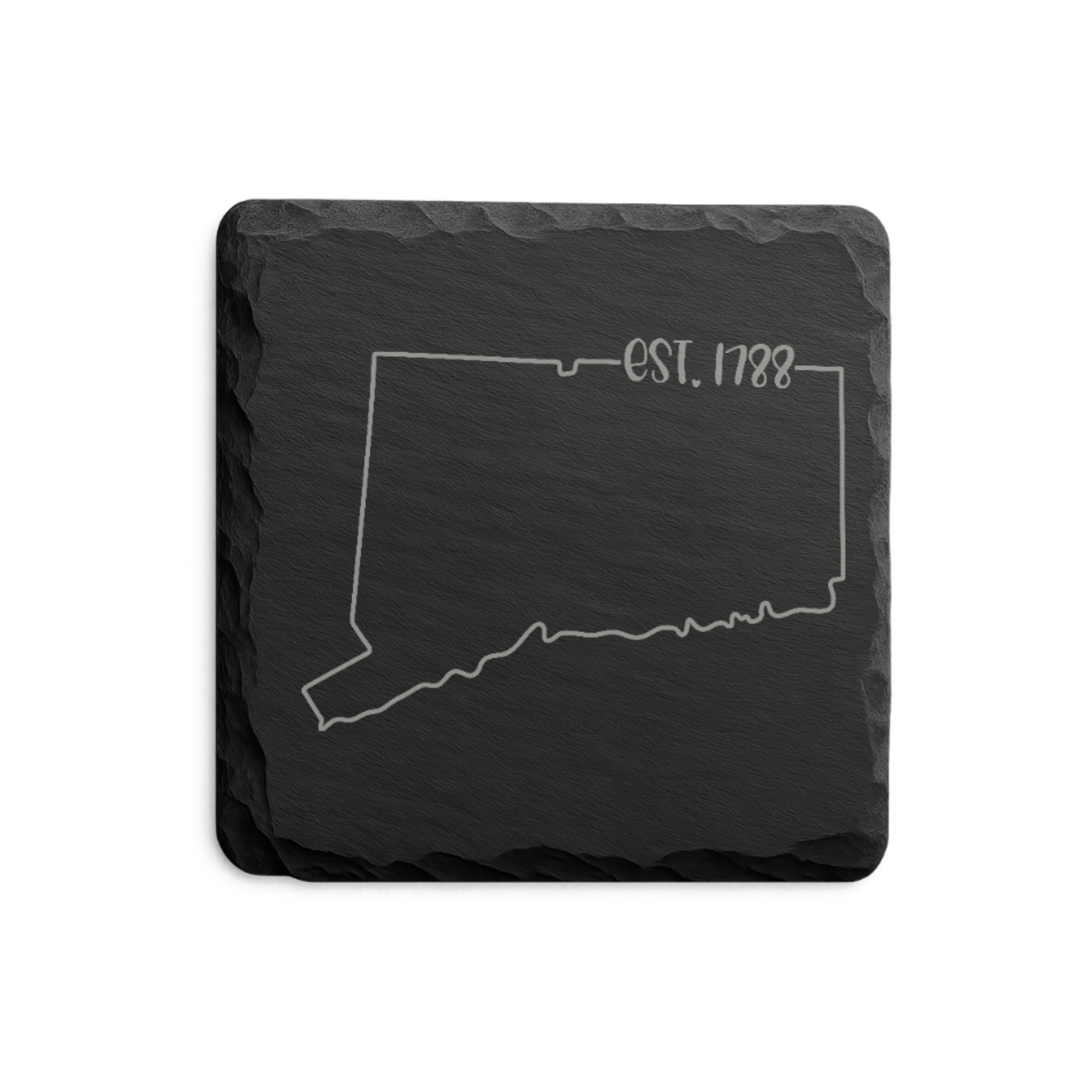 Connecticut Slate Coasters 4x4 Laser Engraved Stone Drink Coasters Connecticut Home Décor Constitution State Established 1788 Gift — Dandelion Design Co. — SlateStudioMedia:design%3A3%3Ashape%3Asquare:4 — 0088-CSGN_connecticut_slate_coasters_4x4_laser_engraved_stone_drink_coasters_connecticut_home_d_cor_constitution_state_established_1788_gift_17_D03_square_main.png
