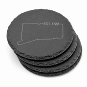 Connecticut Slate Coasters 4x4 Laser Engraved Stone Drink Coasters Connecticut Home Décor Constitution State Established 1788 Gift — Dandelion Design Co. — SlateStudioMedia:gallery:17 — 0088-CSGN_connecticut_slate_coasters_4x4_laser_engraved_stone_drink_coasters_connecticut_home_d_cor_constitution_state_established_1788_gift_21_D03_round_stack.png