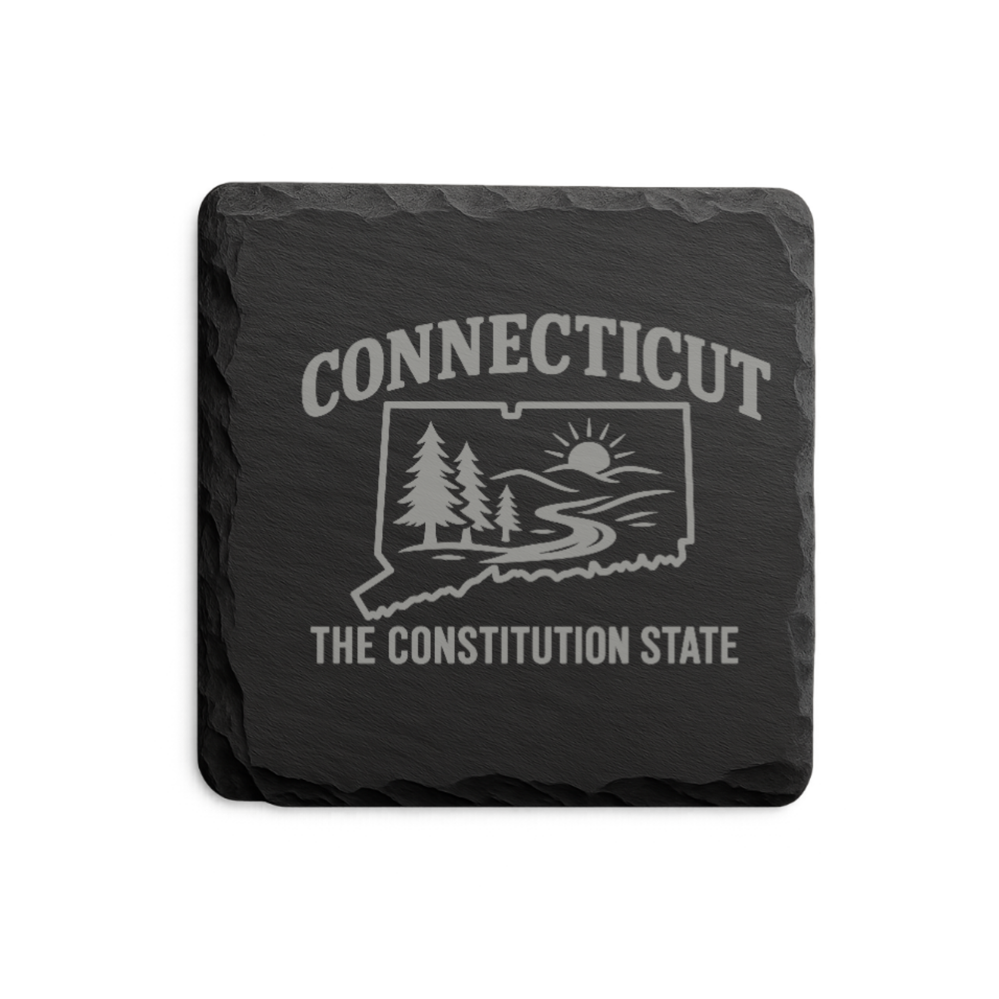 Connecticut Slate Coasters 4x4 Laser Engraved Stone Drink Coasters Connecticut Home Décor Constitution State Established 1788 Gift — Dandelion Design Co. — SlateStudioMedia:design%3A4%3Ashape%3Asquare:5 — 0088-CSGN_connecticut_slate_coasters_4x4_laser_engraved_stone_drink_coasters_connecticut_home_d_cor_constitution_state_established_1788_gift_23_D04_square_main.png