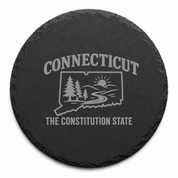 Connecticut Slate Coasters 4x4 Laser Engraved Stone Drink Coasters Connecticut Home Décor Constitution State Established 1788 Gift — Dandelion Design Co. — SlateStudioMedia:design%3A4%3Ashape%3Around:9 — 0088-CSGN_connecticut_slate_coasters_4x4_laser_engraved_stone_drink_coasters_connecticut_home_d_cor_constitution_state_established_1788_gift_26_D04_round_main.png