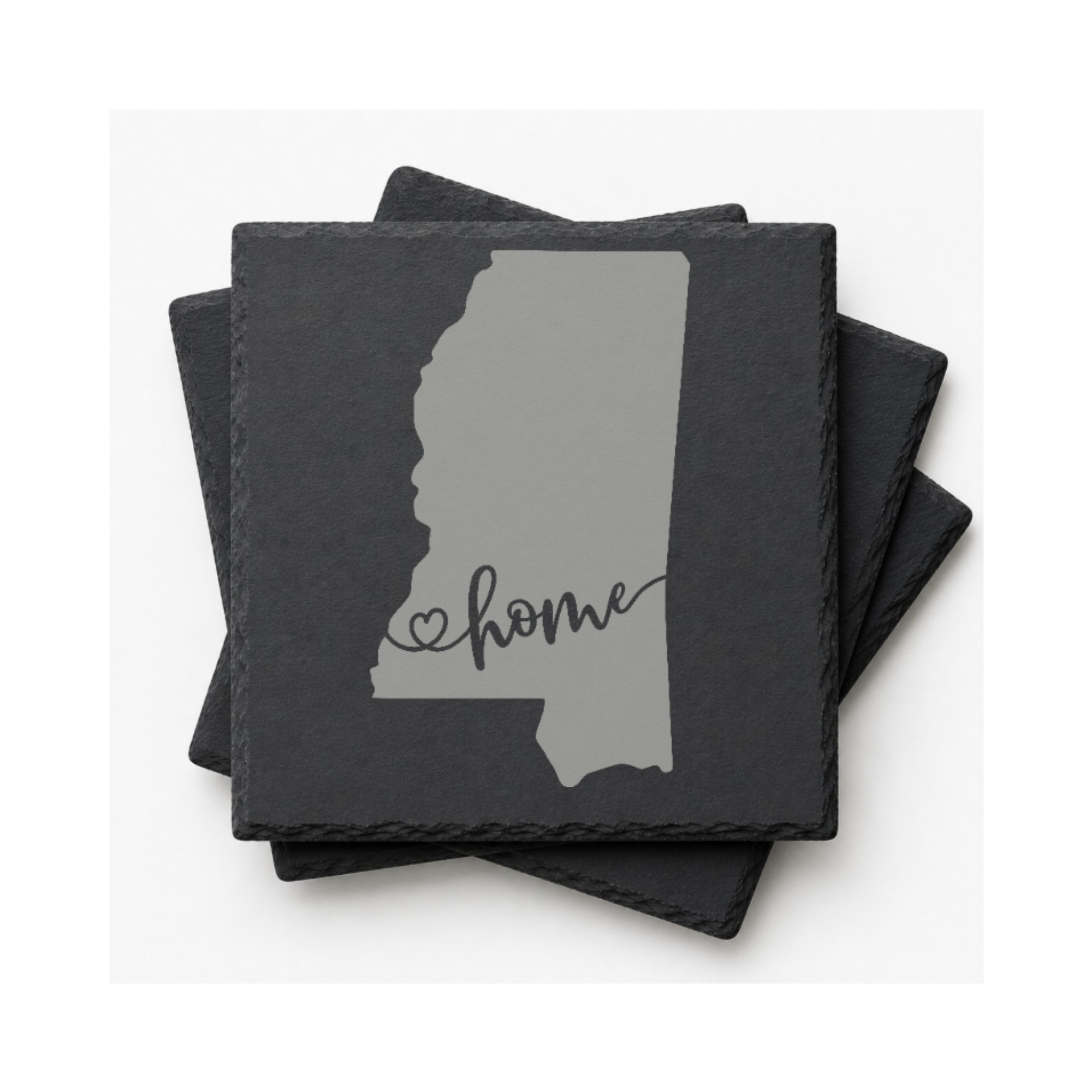 Mississippi Slate Coasters 4x4 Laser Engraved Stone Drink Coasters Mississippi Home Décor Magnolia State Established 1817 Gift — Dandelion Design Co. — SlateStudioMedia:gallery:12 — 0091-MSGN_mississippi_slate_coasters_4x4_laser_engraved_stone_drink_coasters_mississippi_home_d_cor_magnolia_state_established_1817_gift_12_D02_square_stack.png
