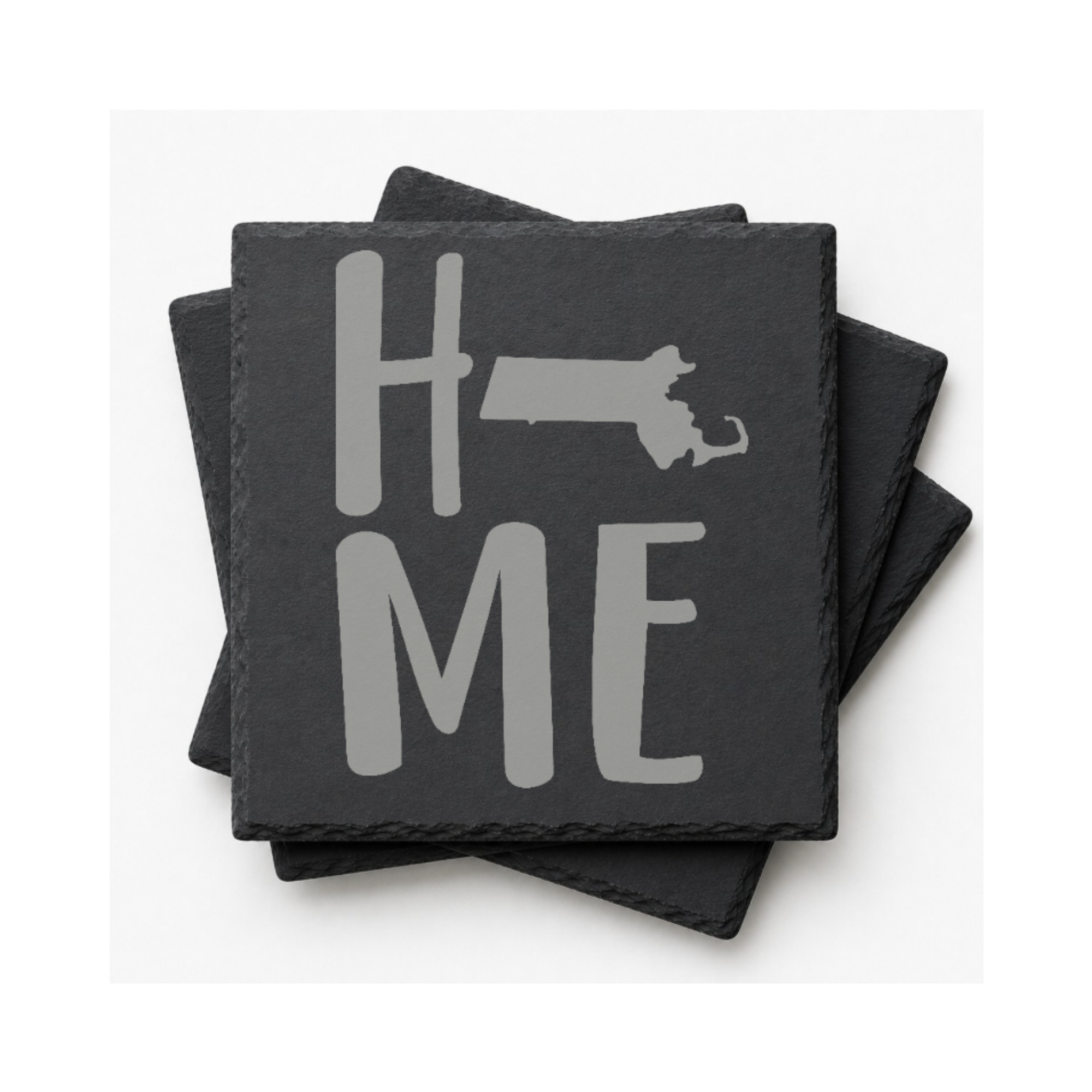 Massachusetts Slate Coasters 4x4 Laser Engraved Stone Drink Coasters Massachusetts Home Décor Bay State Established 1788 Gift — Dandelion Design Co. — SlateStudioMedia:gallery:10 — 0093-MSGN_massachusetts_slate_coasters_4x4_laser_engraved_stone_drink_coasters_massachusetts_home_d_cor_bay_state_established_1788_gift_09_square_stack.png