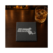 Massachusetts Slate Coasters 4x4 Laser Engraved Stone Drink Coasters Massachusetts Home Décor Bay State Established 1788 Gift — Dandelion Design Co. — SlateStudioMedia:gallery:18 — 0093-MSGN_massachusetts_slate_coasters_4x4_laser_engraved_stone_drink_coasters_massachusetts_home_d_cor_bay_state_established_1788_gift_13_D02_square_whiskey_lifestyle.png