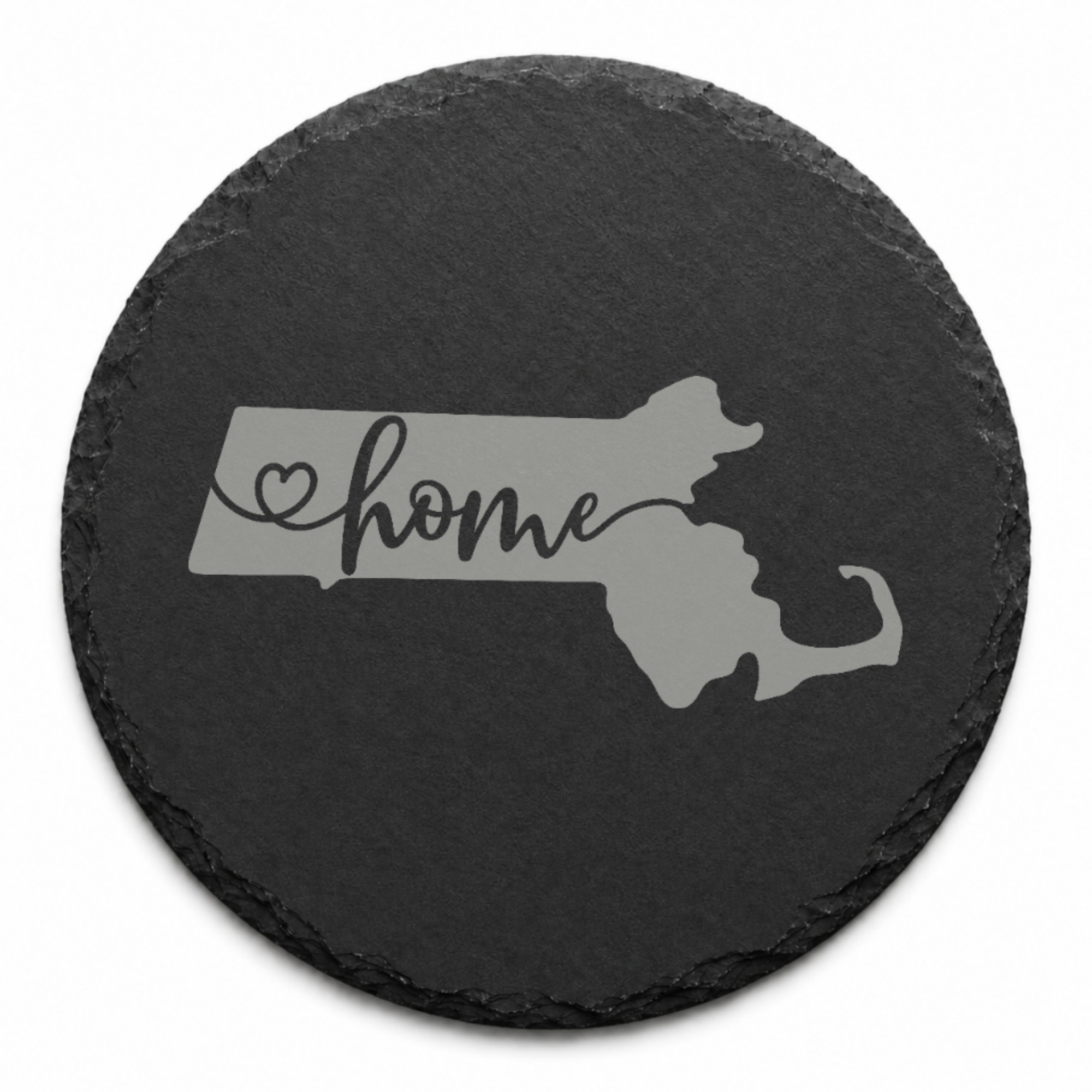 Massachusetts Slate Coasters 4x4 Laser Engraved Stone Drink Coasters Massachusetts Home Décor Bay State Established 1788 Gift — Dandelion Design Co. — SlateStudioMedia:design%3A2%3Ashape%3Around:6 — 0093-MSGN_massachusetts_slate_coasters_4x4_laser_engraved_stone_drink_coasters_massachusetts_home_d_cor_bay_state_established_1788_gift_14_D02_round_main.png