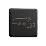 Massachusetts Slate Coasters 4x4 Laser Engraved Stone Drink Coasters Massachusetts Home Décor Bay State Established 1788 Gift — Dandelion Design Co. — SlateStudioMedia:design%3A3%3Ashape%3Asquare:4 — 0093-MSGN_massachusetts_slate_coasters_4x4_laser_engraved_stone_drink_coasters_massachusetts_home_d_cor_bay_state_established_1788_gift_17_D03_square_main.png