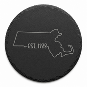 Massachusetts Slate Coasters 4x4 Laser Engraved Stone Drink Coasters Massachusetts Home Décor Bay State Established 1788 Gift — Dandelion Design Co. — SlateStudioMedia:design%3A3%3Ashape%3Around:7 — 0093-MSGN_massachusetts_slate_coasters_4x4_laser_engraved_stone_drink_coasters_massachusetts_home_d_cor_bay_state_established_1788_gift_20_D03_round_main.png