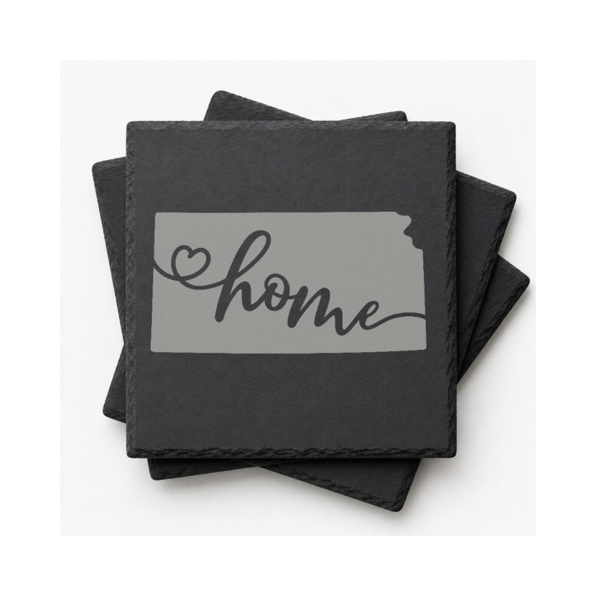Kansas Slate Coasters 4x4 Laser Engraved Stone Drink Coasters Kansas Home Décor Sunflower State Established 1861 Gift — Dandelion Design Co. — SlateStudioMedia:gallery:12 — 0094-KSGN_kansas_slate_coasters_4x4_laser_engraved_stone_drink_coasters_kansas_home_d_cor_sunflower_state_established_1861_gift_12_D02_square_stack.png