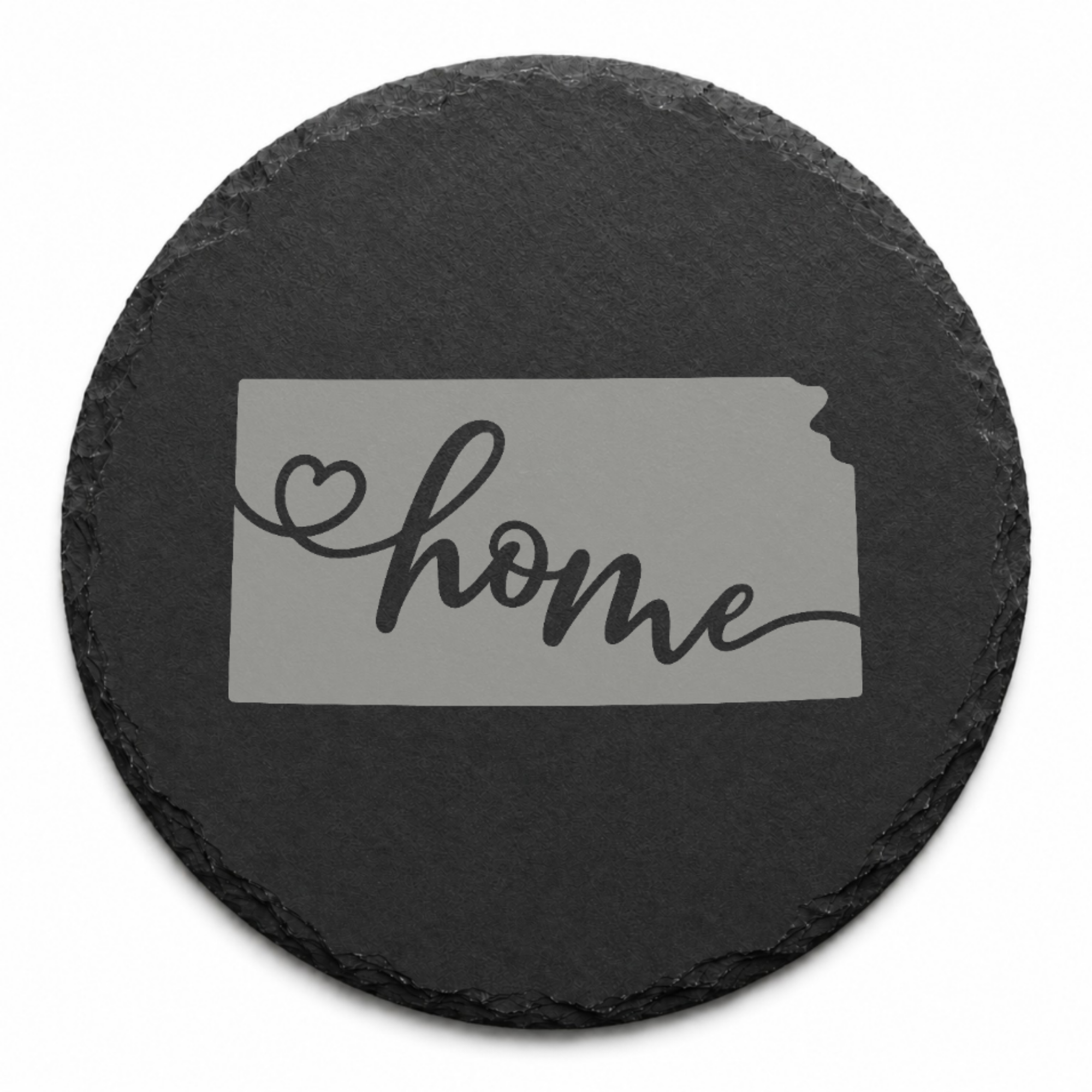 Kansas Slate Coasters 4x4 Laser Engraved Stone Drink Coasters Kansas Home Décor Sunflower State Established 1861 Gift — Dandelion Design Co. — SlateStudioMedia:design%3A2%3Ashape%3Around:6 — 0094-KSGN_kansas_slate_coasters_4x4_laser_engraved_stone_drink_coasters_kansas_home_d_cor_sunflower_state_established_1861_gift_14_D02_round_main.png
