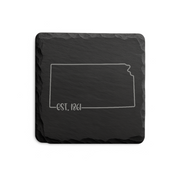 Kansas Slate Coasters 4x4 Laser Engraved Stone Drink Coasters Kansas Home Décor Sunflower State Established 1861 Gift — Dandelion Design Co. — SlateStudioMedia:design%3A3%3Ashape%3Asquare:4 — 0094-KSGN_kansas_slate_coasters_4x4_laser_engraved_stone_drink_coasters_kansas_home_d_cor_sunflower_state_established_1861_gift_17_D03_square_main.png