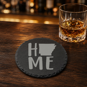 Arkansas Slate Coasters 4x4 Laser Engraved Stone Drink Coasters Arkansas Home Décor Natural State Established 1836 Gift Set — Dandelion Design Co. — SlateStudioMedia:gallery:17 — 0096-ASGN_arkansas_slate_coasters_4x4_laser_engraved_stone_drink_coasters_arkansas_home_d_cor_natural_state_established_1836_gift_set_08_round_whiskey_lifestyle.png
