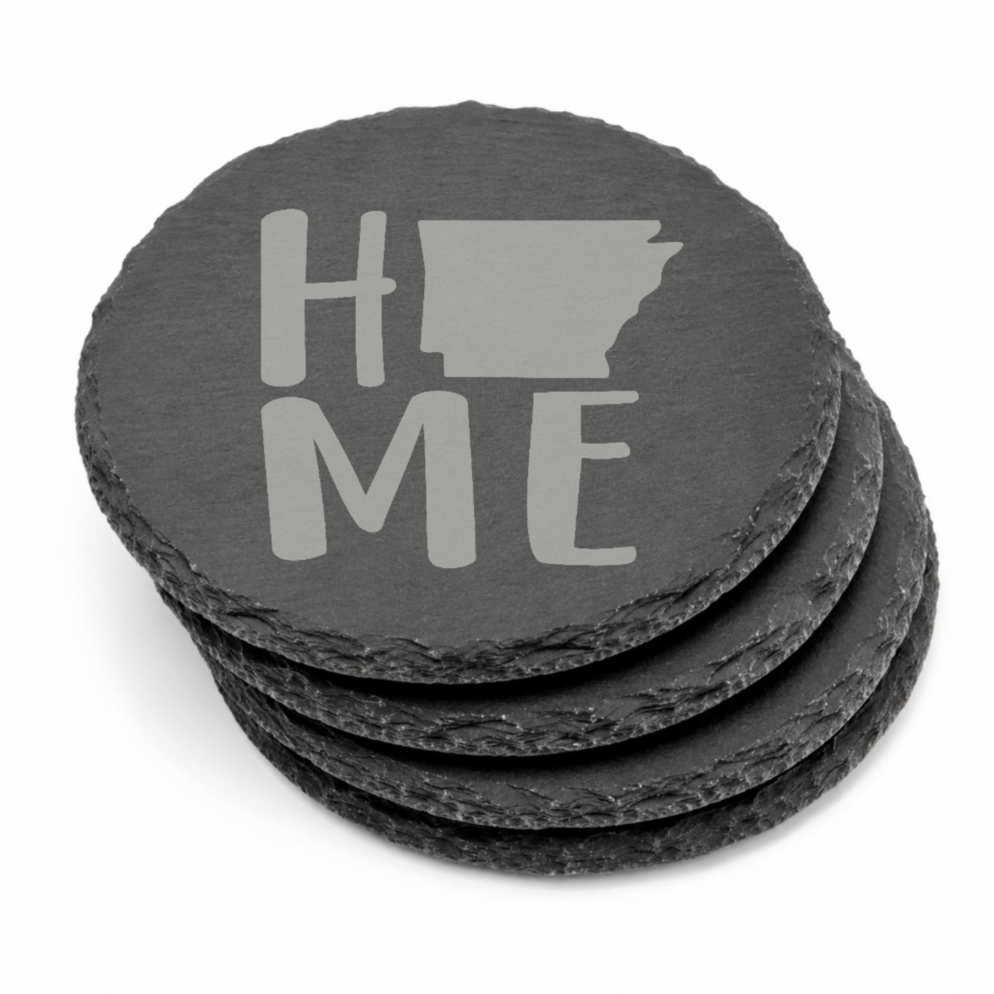 Arkansas Slate Coasters 4x4 Laser Engraved Stone Drink Coasters Arkansas Home Décor Natural State Established 1836 Gift Set — Dandelion Design Co. — SlateStudioMedia:gallery:11 — 0096-ASGN_arkansas_slate_coasters_4x4_laser_engraved_stone_drink_coasters_arkansas_home_d_cor_natural_state_established_1836_gift_set_10_round_stack.png