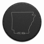 Arkansas Slate Coasters 4x4 Laser Engraved Stone Drink Coasters Arkansas Home Décor Natural State Established 1836 Gift Set — Dandelion Design Co. — SlateStudioMedia:design%3A3%3Ashape%3Around:7 — 0096-ASGN_arkansas_slate_coasters_4x4_laser_engraved_stone_drink_coasters_arkansas_home_d_cor_natural_state_established_1836_gift_set_20_D03_round_main.png