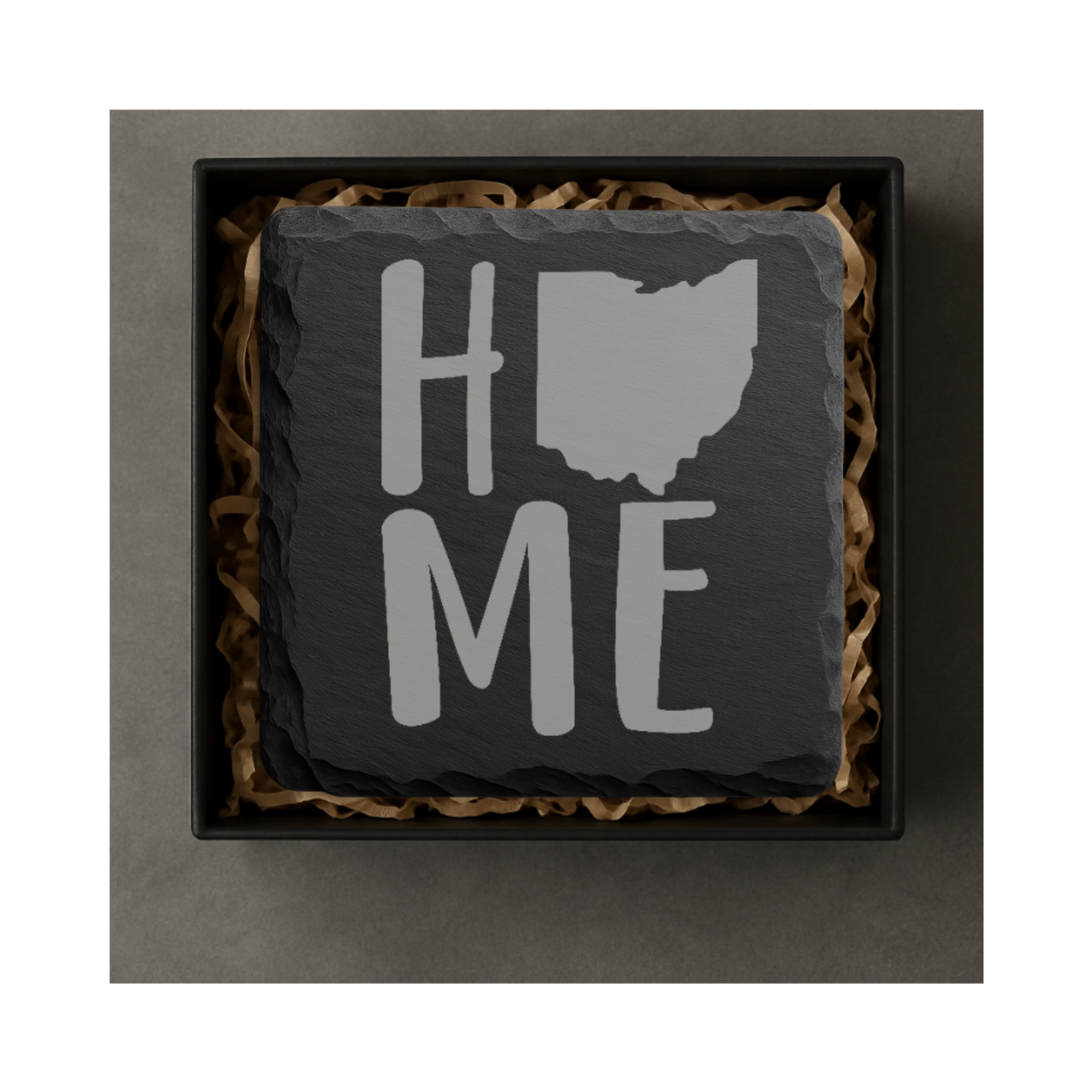 Ohio Slate Coasters 4x4 Laser Engraved Stone Drink Coasters Ohio Home Décor Buckeye State Established 1803 Gift — Dandelion Design Co. — SlateStudioMedia:gallery:8 — 0099-OSGN_ohio_slate_coasters_4x4_laser_engraved_stone_drink_coasters_ohio_home_d_cor_buckeye_state_established_1803_gift_05_square_gift_box.png