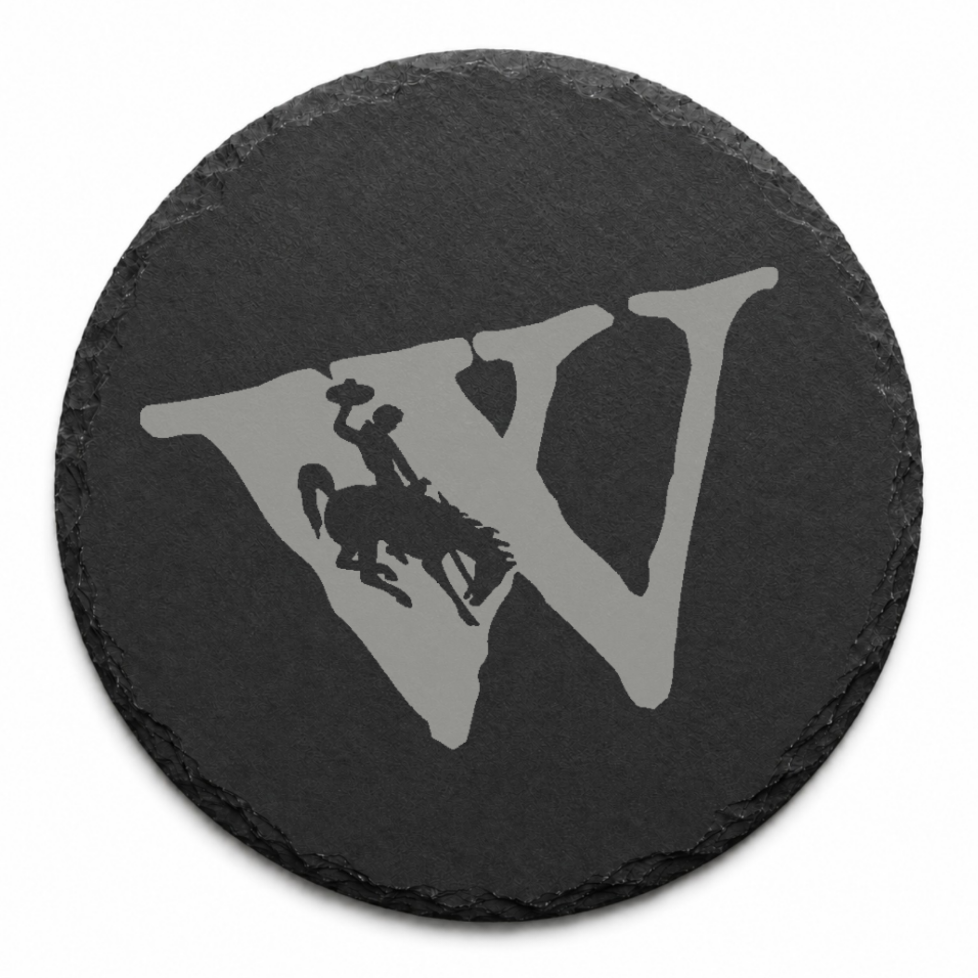 Wyoming Bucking Horse Slate Coaster Set | Set of 4 Steamboat EngravedSlate Coaster Set | Wyoming Cowboys | Drink Coaster | Table Decor — Dandelion Design Co. — SlateStudioMedia:shape%3Around:3 — 0100-WBGN_wyoming_bucking_horse_slate_coaster_set_set_of_4_steamboat_engravedslate_coaster_set_wyoming_cowboys_drink_coaster_table_decor_04_round_main.png
