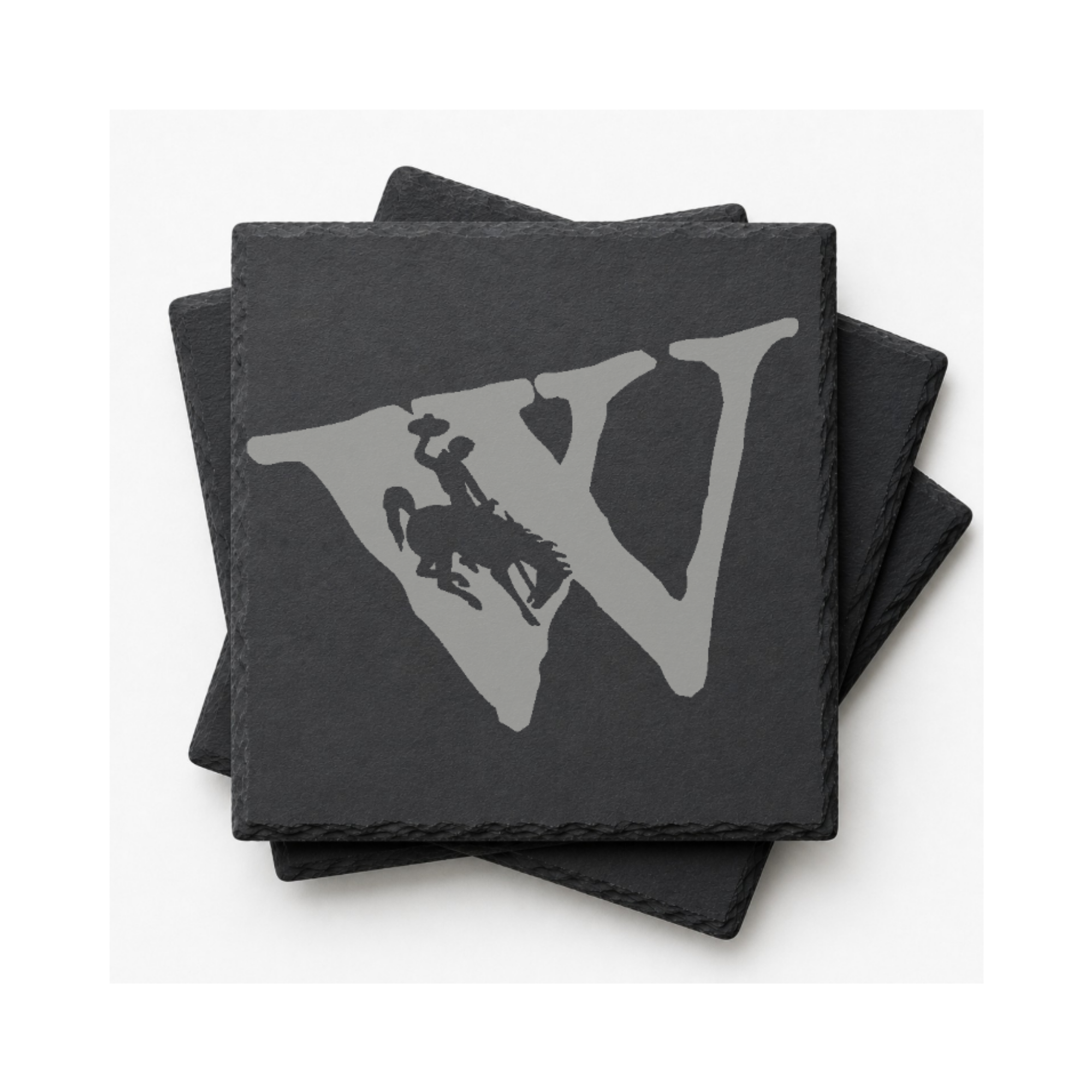 Wyoming Bucking Horse Slate Coaster Set | Set of 4 Steamboat EngravedSlate Coaster Set | Wyoming Cowboys | Drink Coaster | Table Decor — Dandelion Design Co. — SlateStudioMedia:gallery:6 — 0100-WBGN_wyoming_bucking_horse_slate_coaster_set_set_of_4_steamboat_engravedslate_coaster_set_wyoming_cowboys_drink_coaster_table_decor_09_square_stack.png