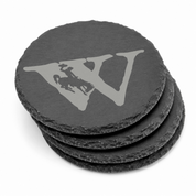 Wyoming Bucking Horse Slate Coaster Set | Set of 4 Steamboat EngravedSlate Coaster Set | Wyoming Cowboys | Drink Coaster | Table Decor — Dandelion Design Co. — SlateStudioMedia:gallery:7 — 0100-WBGN_wyoming_bucking_horse_slate_coaster_set_set_of_4_steamboat_engravedslate_coaster_set_wyoming_cowboys_drink_coaster_table_decor_10_round_stack.png