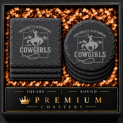University of Wyoming Slate Coaster – "The World Needs More Cowboys" | Laser Engraved | Rustic Cowboy Gift - UW — Dandelion Design Co. — SlateStudioMedia:hero:1 — 0101-UWGN_university_of_wyoming_slate_coaster_quot_the_world_needs_more_cowboys_quot_laser_engraved_rustic_cowboy_gift_uw_01_square_round_gift_hero.png