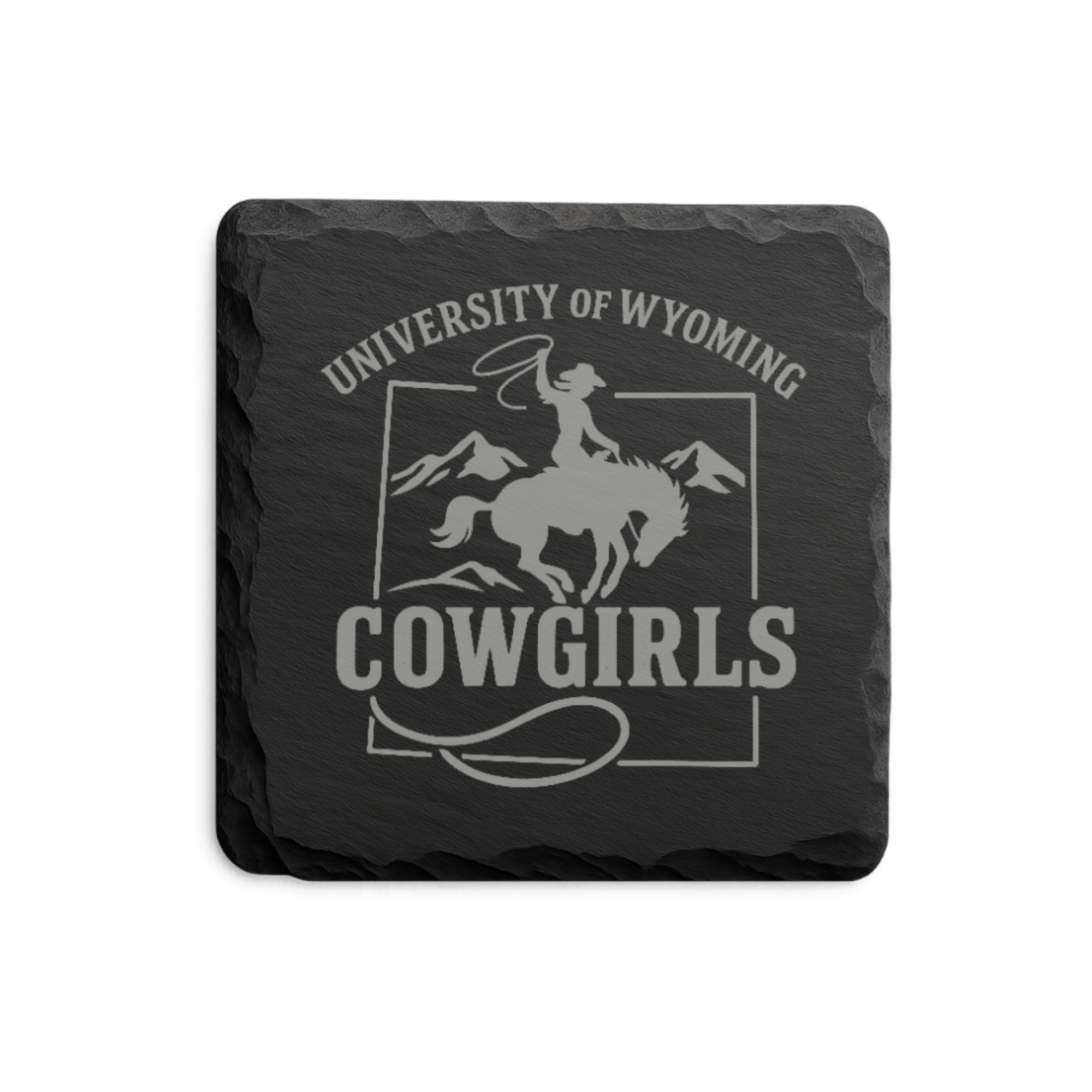 University of Wyoming Slate Coaster – "The World Needs More Cowboys" | Laser Engraved | Rustic Cowboy Gift - UW — Dandelion Design Co. — SlateStudioMedia:design%3A1%3Ashape%3Asquare:2 — 0101-UWGN_university_of_wyoming_slate_coaster_quot_the_world_needs_more_cowboys_quot_laser_engraved_rustic_cowboy_gift_uw_03_square_main.png