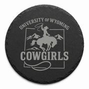 University of Wyoming Slate Coaster – "The World Needs More Cowboys" | Laser Engraved | Rustic Cowboy Gift - UW — Dandelion Design Co. — SlateStudioMedia:design%3A1%3Ashape%3Around:4 — 0101-UWGN_university_of_wyoming_slate_coaster_quot_the_world_needs_more_cowboys_quot_laser_engraved_rustic_cowboy_gift_uw_04_round_main.png