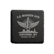 Cheyenne Wyoming Air Force Coaster | F.E. Warren AFB Gift | Military Slate Coaster | Veteran Gift | USAF Inspired Decor | Missile Engraved — Dandelion Design Co. — SlateStudioMedia:shape%3Asquare:2 — 0103-CWGN_cheyenne_wyoming_air_force_coaster_f_e_warren_afb_gift_military_slate_coaster_veteran_gift_usaf_inspired_decor_missile_engraved_03_square_main.png