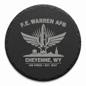 Cheyenne Wyoming Air Force Coaster | F.E. Warren AFB Gift | Military Slate Coaster | Veteran Gift | USAF Inspired Decor | Missile Engraved — Dandelion Design Co. — SlateStudioMedia:shape%3Around:3 — 0103-CWGN_cheyenne_wyoming_air_force_coaster_f_e_warren_afb_gift_military_slate_coaster_veteran_gift_usaf_inspired_decor_missile_engraved_04_round_main.png