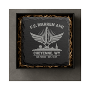 Cheyenne Wyoming Air Force Coaster | F.E. Warren AFB Gift | Military Slate Coaster | Veteran Gift | USAF Inspired Decor | Missile Engraved — Dandelion Design Co. — SlateStudioMedia:gallery:4 — 0103-CWGN_cheyenne_wyoming_air_force_coaster_f_e_warren_afb_gift_military_slate_coaster_veteran_gift_usaf_inspired_decor_missile_engraved_05_square_gift_box.png
