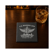 Cheyenne Wyoming Air Force Coaster | F.E. Warren AFB Gift | Military Slate Coaster | Veteran Gift | USAF Inspired Decor | Missile Engraved — Dandelion Design Co. — SlateStudioMedia:gallery:8 — 0103-CWGN_cheyenne_wyoming_air_force_coaster_f_e_warren_afb_gift_military_slate_coaster_veteran_gift_usaf_inspired_decor_missile_engraved_07_square_whiskey_lifestyle.png