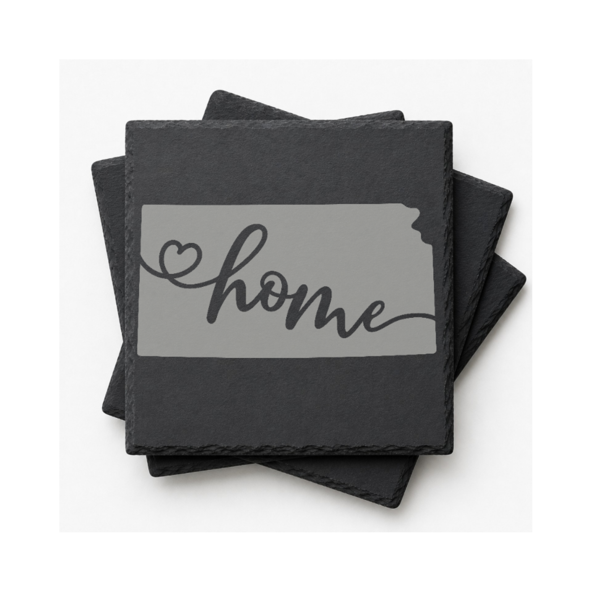 Kansas Slate Coasters 4x4 Laser Engraved Stone Drink Coasters Kansas Home Décor Sunflower State Established 1861 Gift — Dandelion Design Co. — SlateStudioMedia:gallery:12 — 0103-KSGN_kansas_slate_coasters_4x4_laser_engraved_stone_drink_coasters_kansas_home_d_cor_sunflower_state_established_1861_gift_12_D02_square_stack.png