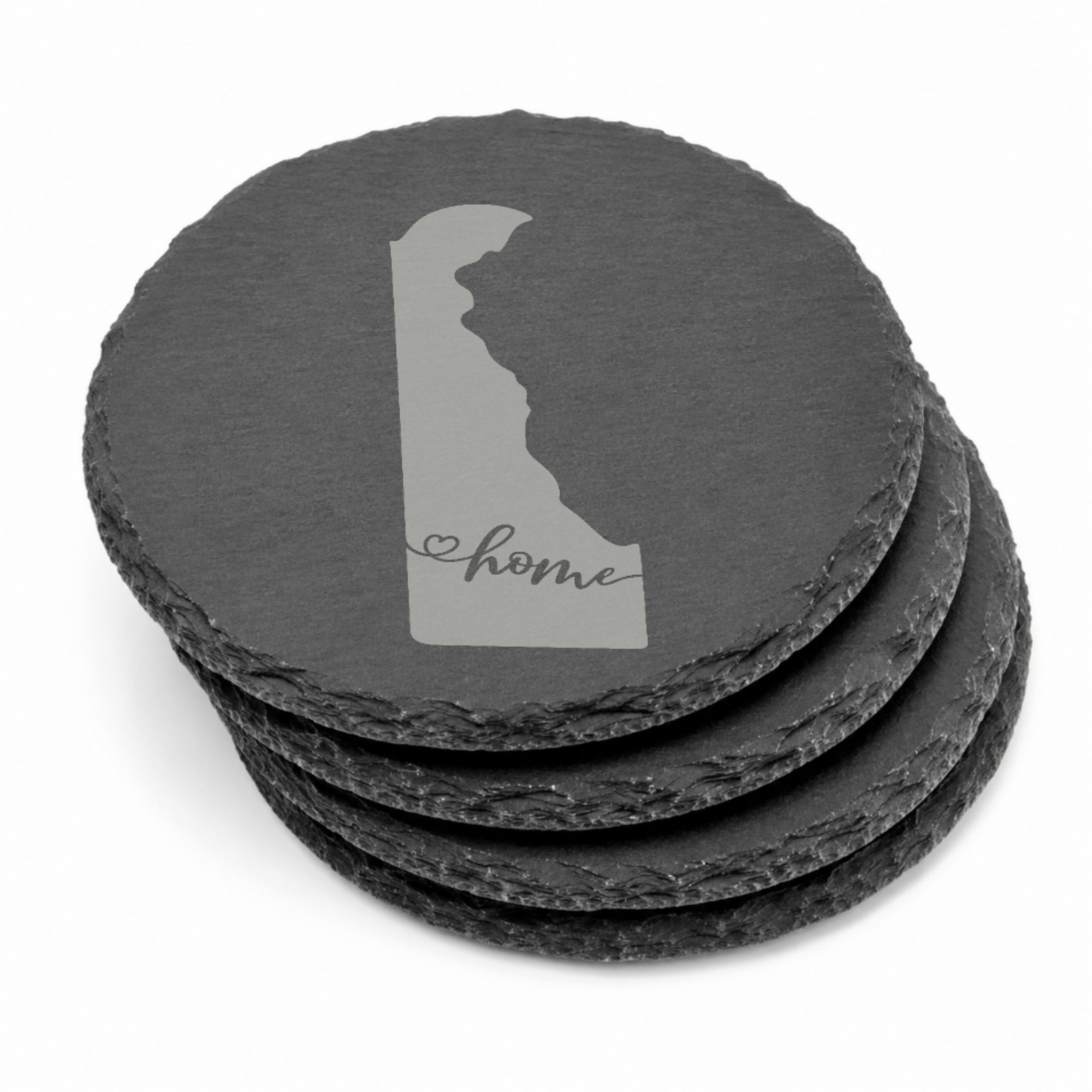 Delaware Slate Coasters 4x4 Laser Engraved Stone Drink Coasters Delaware Home Décor First State Established 1787 Gift — Dandelion Design Co. — SlateStudioMedia:gallery:13 — 0104-DSGN_delaware_slate_coasters_4x4_laser_engraved_stone_drink_coasters_delaware_home_d_cor_first_state_established_1787_gift_15_D02_round_stack.png