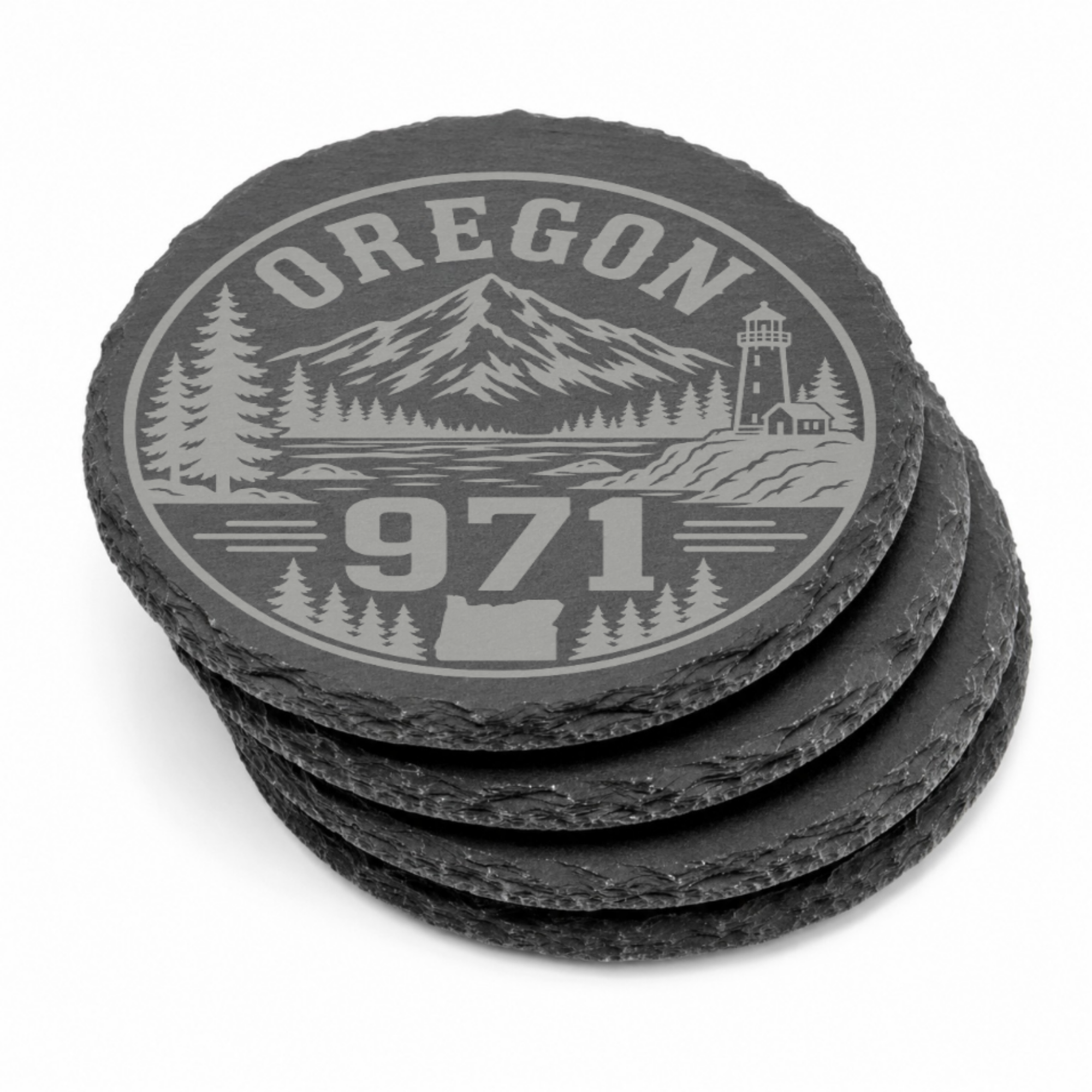 Oregon Area Code Slate Coasters | 503 971 541 458 Oregon Gift | Engraved Rustic Stone Coaster | Pacific Northwest Cabin Decor — Dandelion Design Co. — SlateStudioMedia:gallery:17 — 0104-OAGN_oregon_area_code_slate_coasters_503_971_541_458_oregon_gift_engraved_rustic_stone_coaster_pacific_northwest_cabin_decor_21_D03_round_stack.png