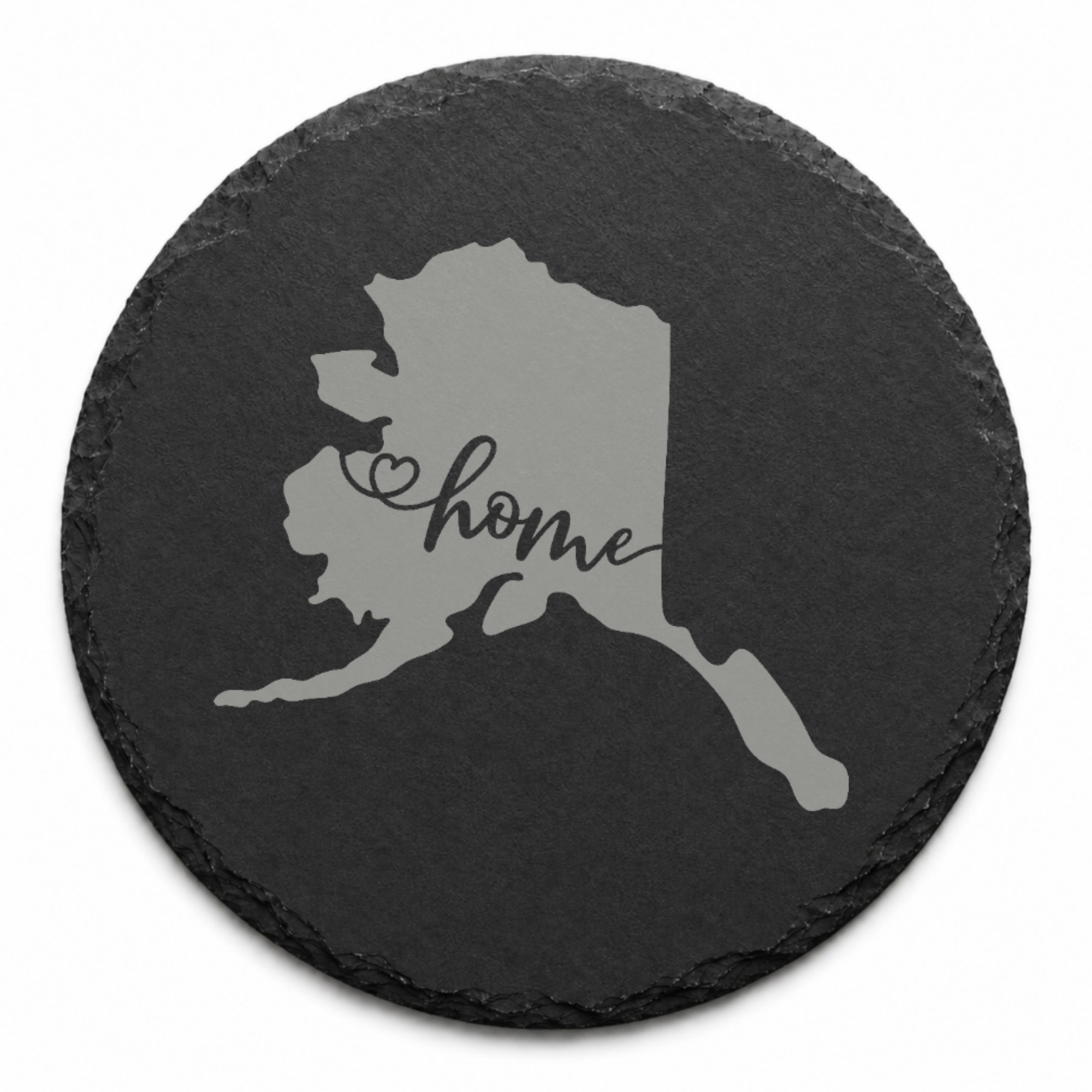 Alaska Slate Coasters 4x4 Laser Engraved Stone Drink Coasters Alaska Home Décor Last Frontier Established 1959 Gift — Dandelion Design Co. — SlateStudioMedia:design%3A2%3Ashape%3Around:6 — 0105-ASGN_alaska_slate_coasters_4x4_laser_engraved_stone_drink_coasters_alaska_home_d_cor_last_frontier_established_1959_gift_14_D02_round_main.png